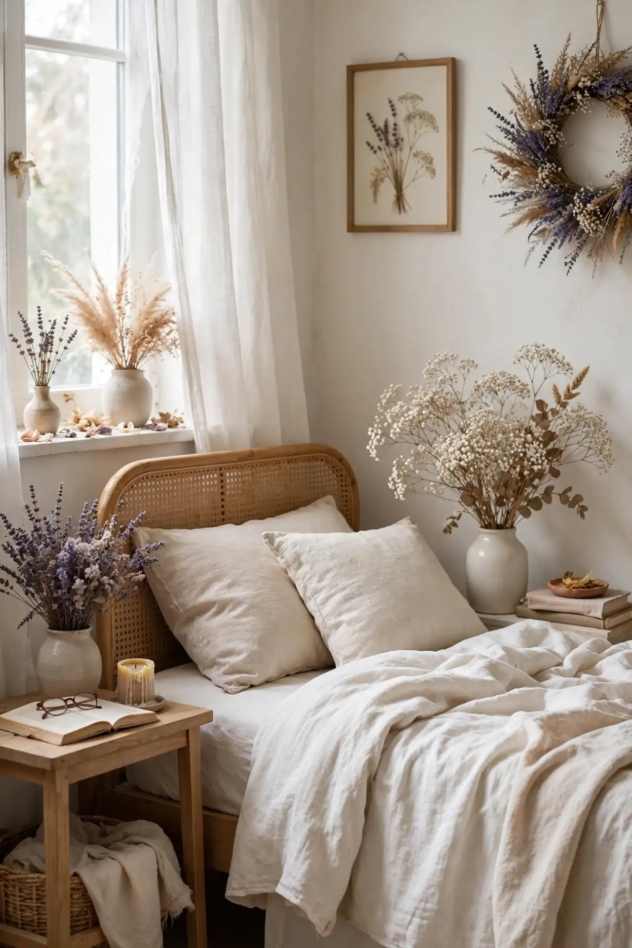 Dried Flower Arrangements with cottagecore bedroom decor ideas
