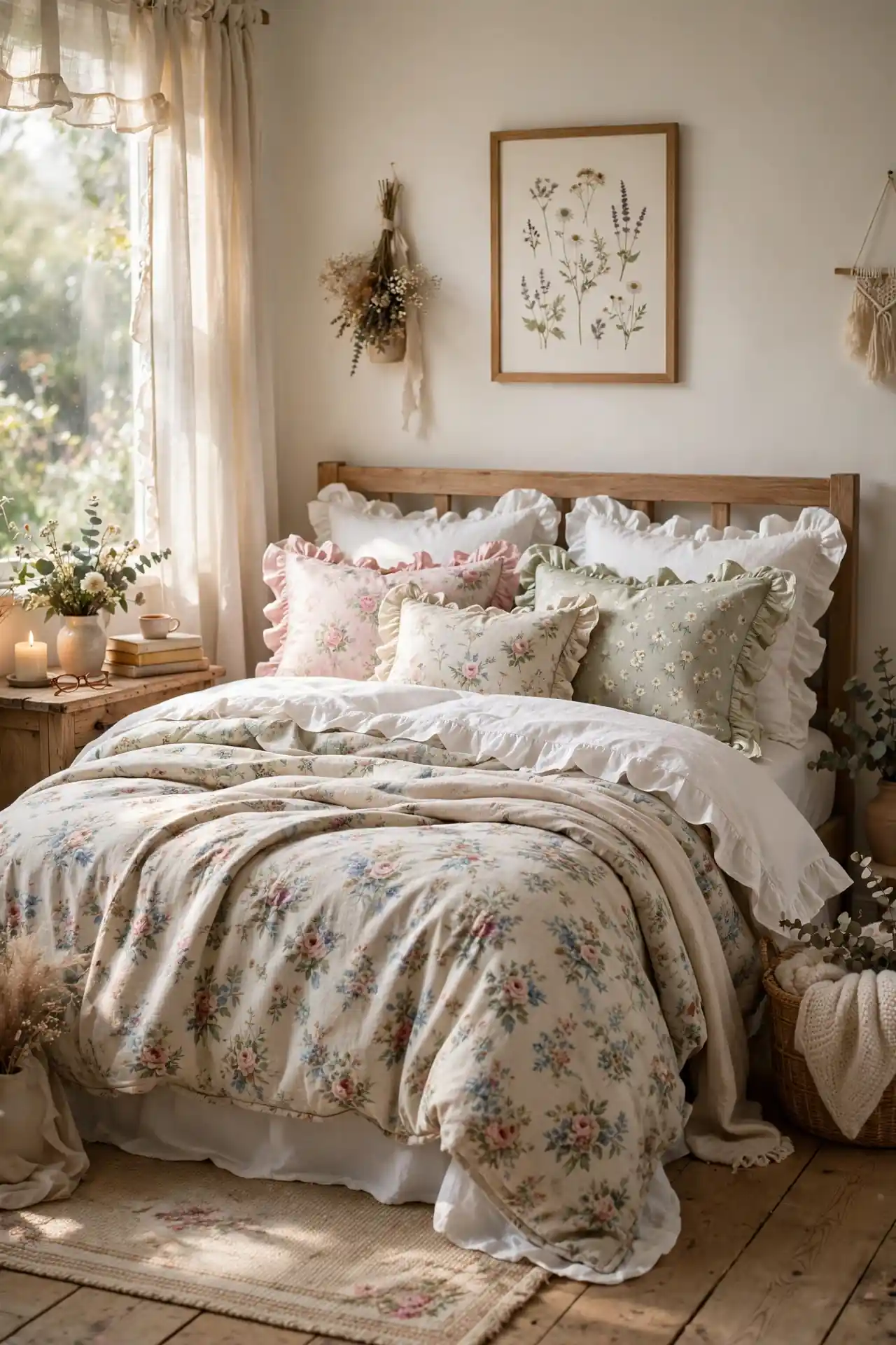 Floral Bedding Layers for cottagecore bedroom decor ideas
