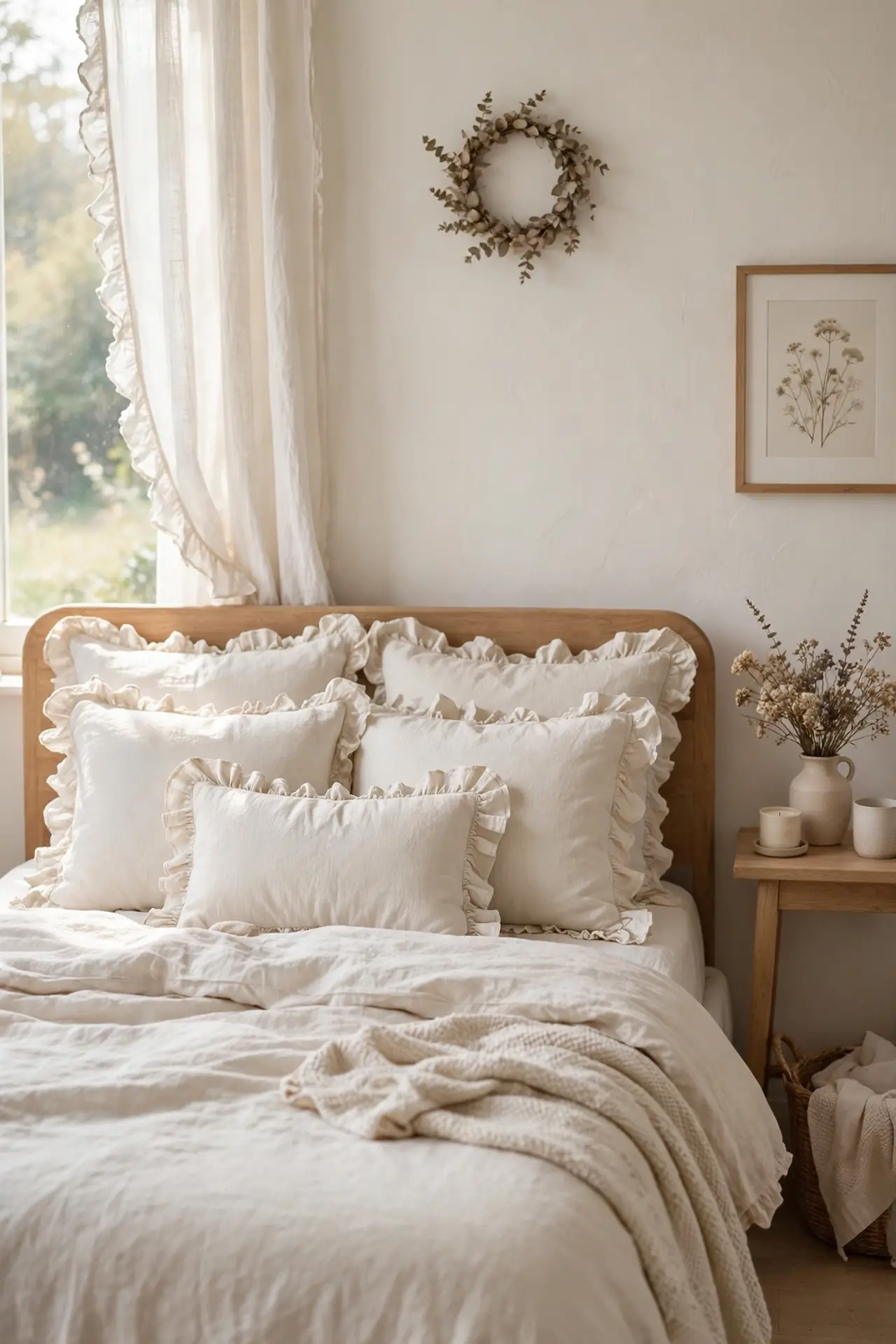Ruffled Throw Pillows - Cottagecore Bedroom Decor Ideas