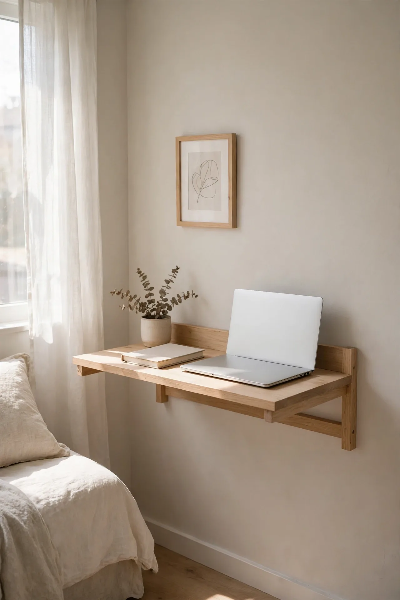 Narrow Wall-Mounted Desk for cozy home office ideas in a small bedroom
