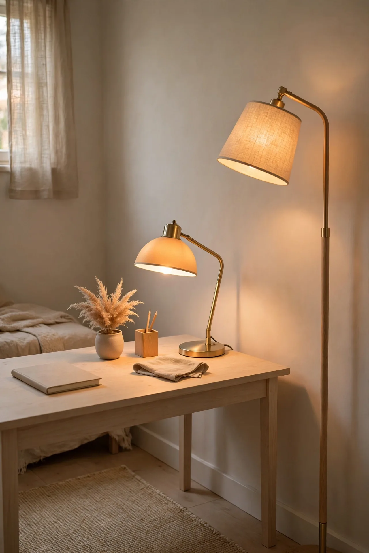 Warm Lamp Lighting for cozy home office ideas in a small bedroom