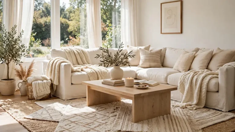 cozy living room decor with layered rugs