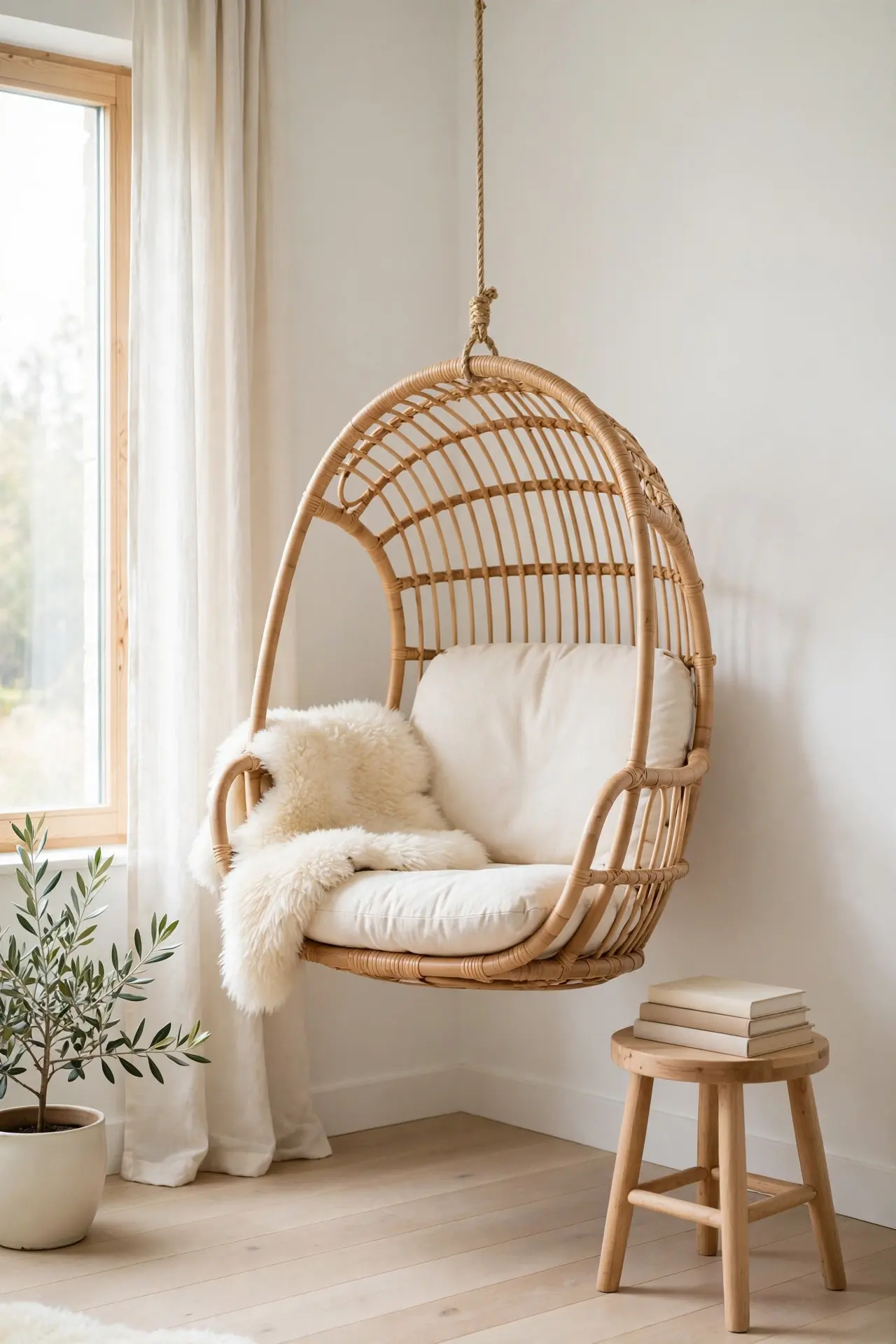 Hanging Chair Corner for cozy reading corner ideas in bedroom