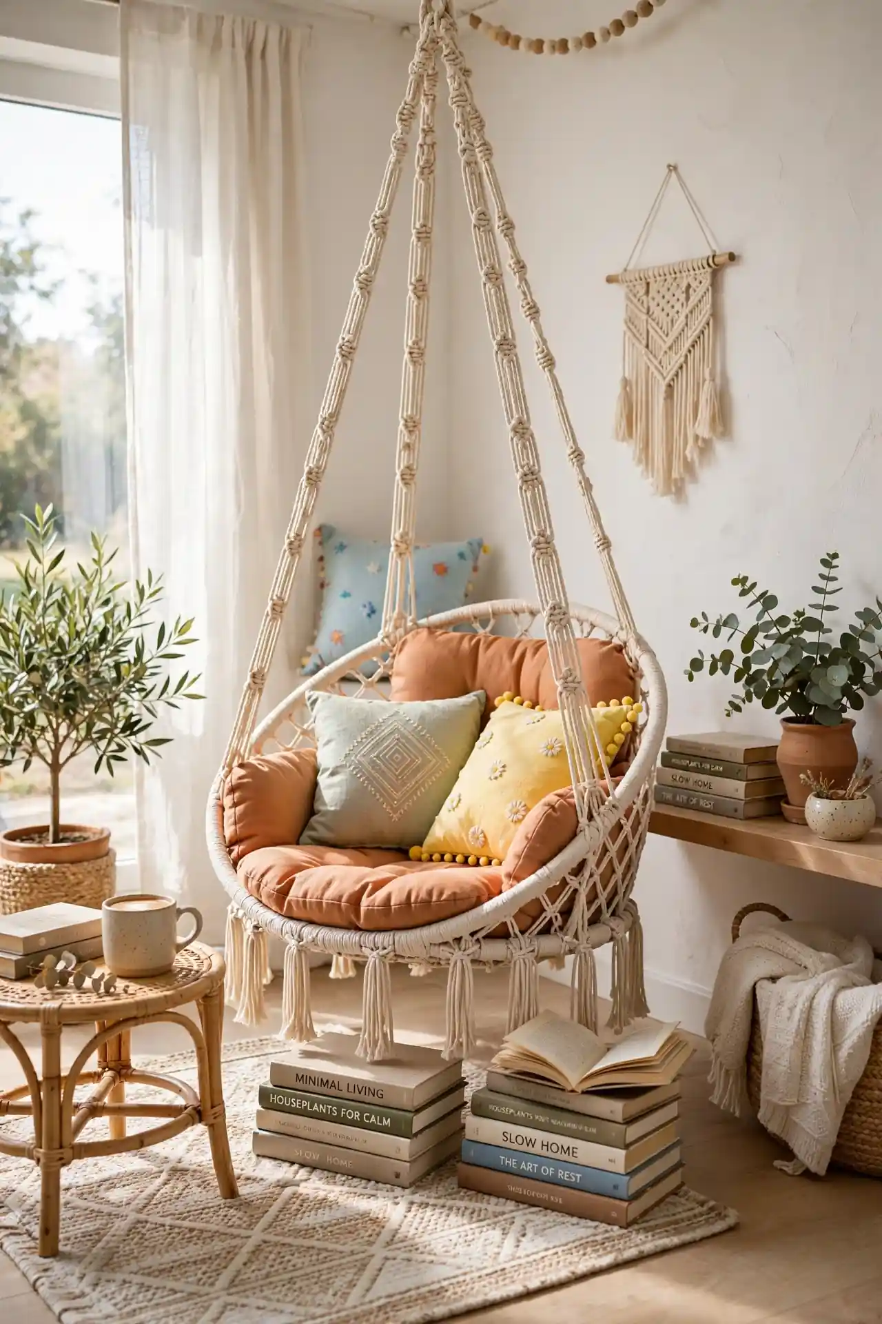 Hanging Chair Swing with cozy reading nook ideas for small spaces
