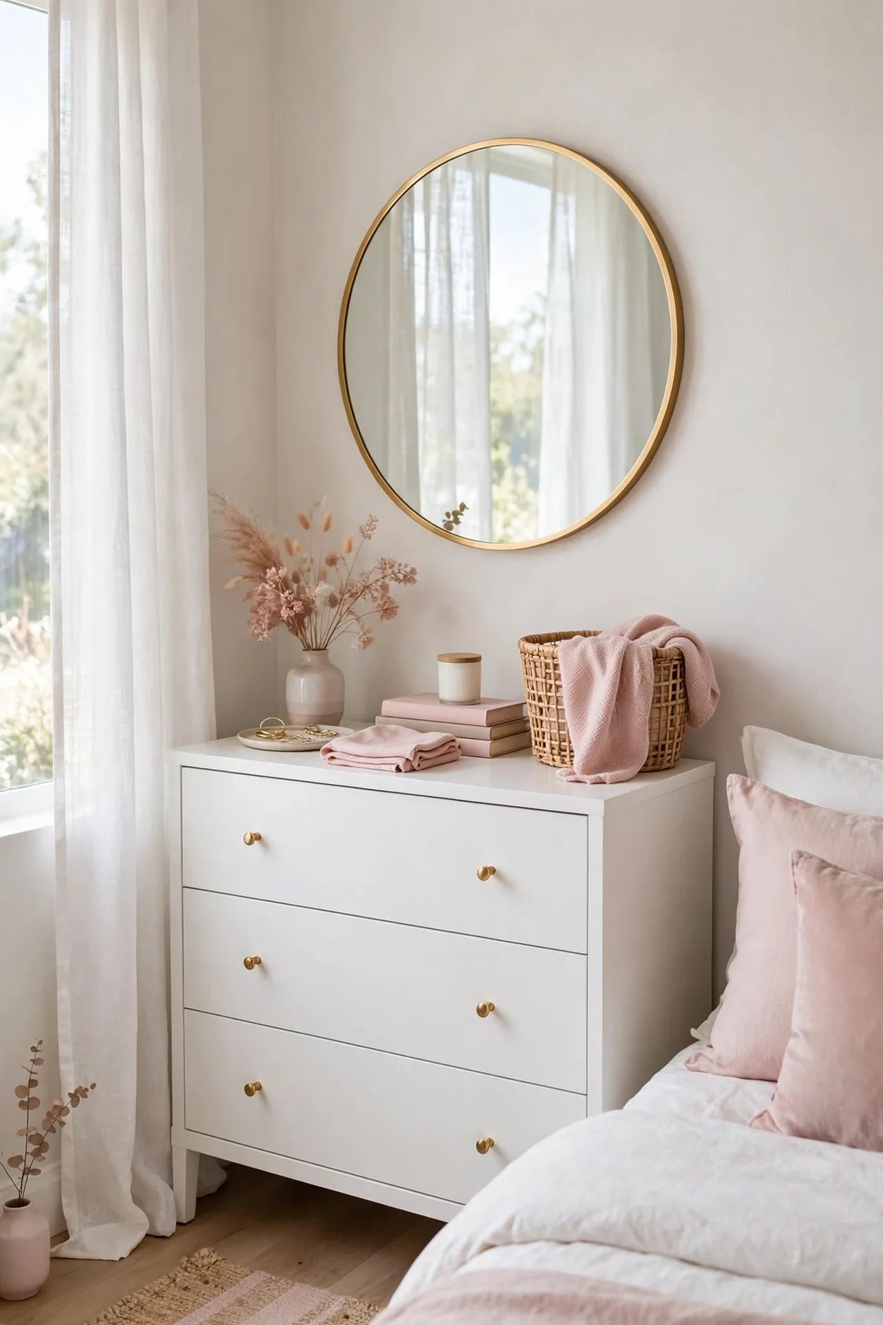 Gold Mirror Glow - Cozy Small Bedroom Ideas for Women