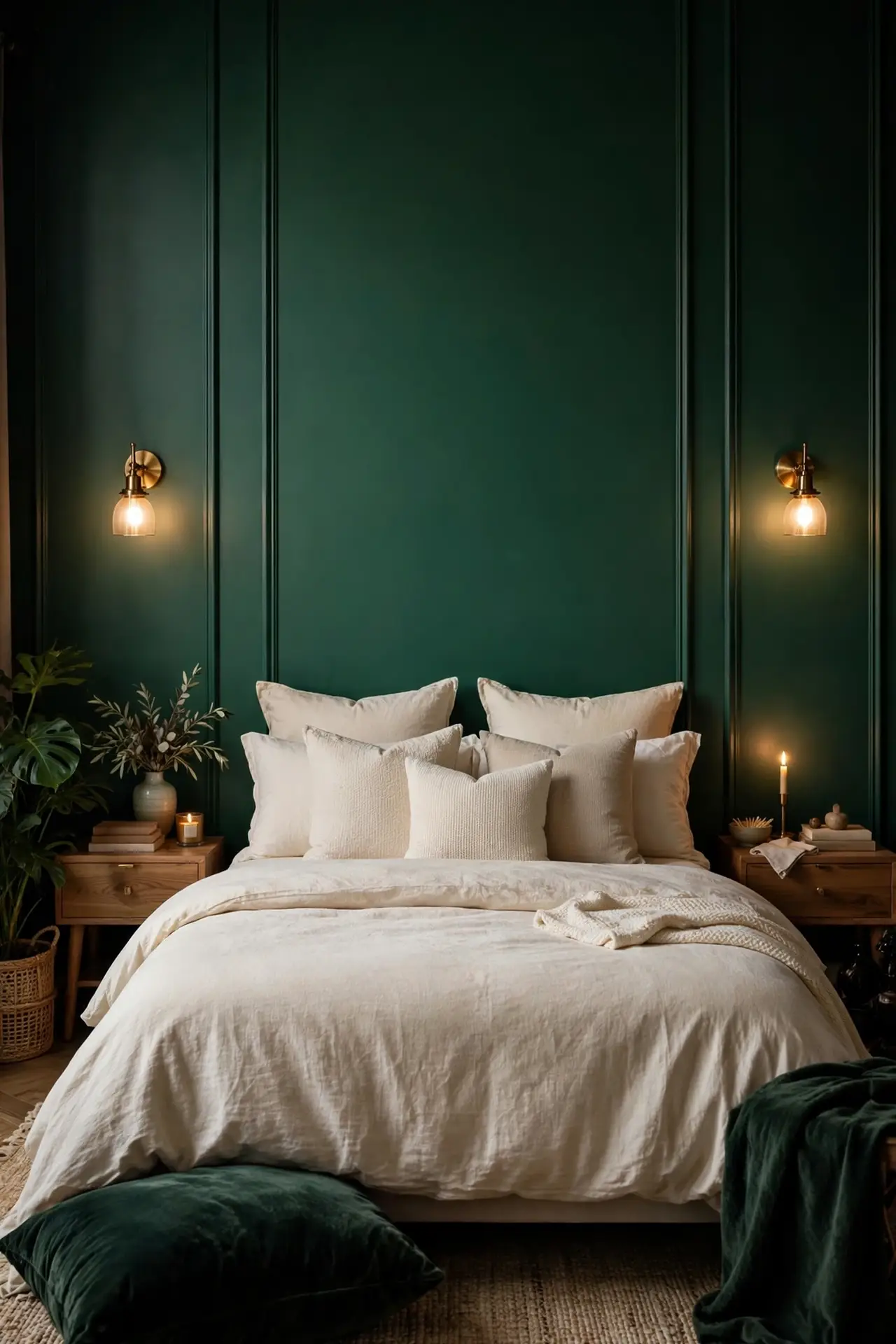Emerald Accent Wall for dark green bedroom decor ideas