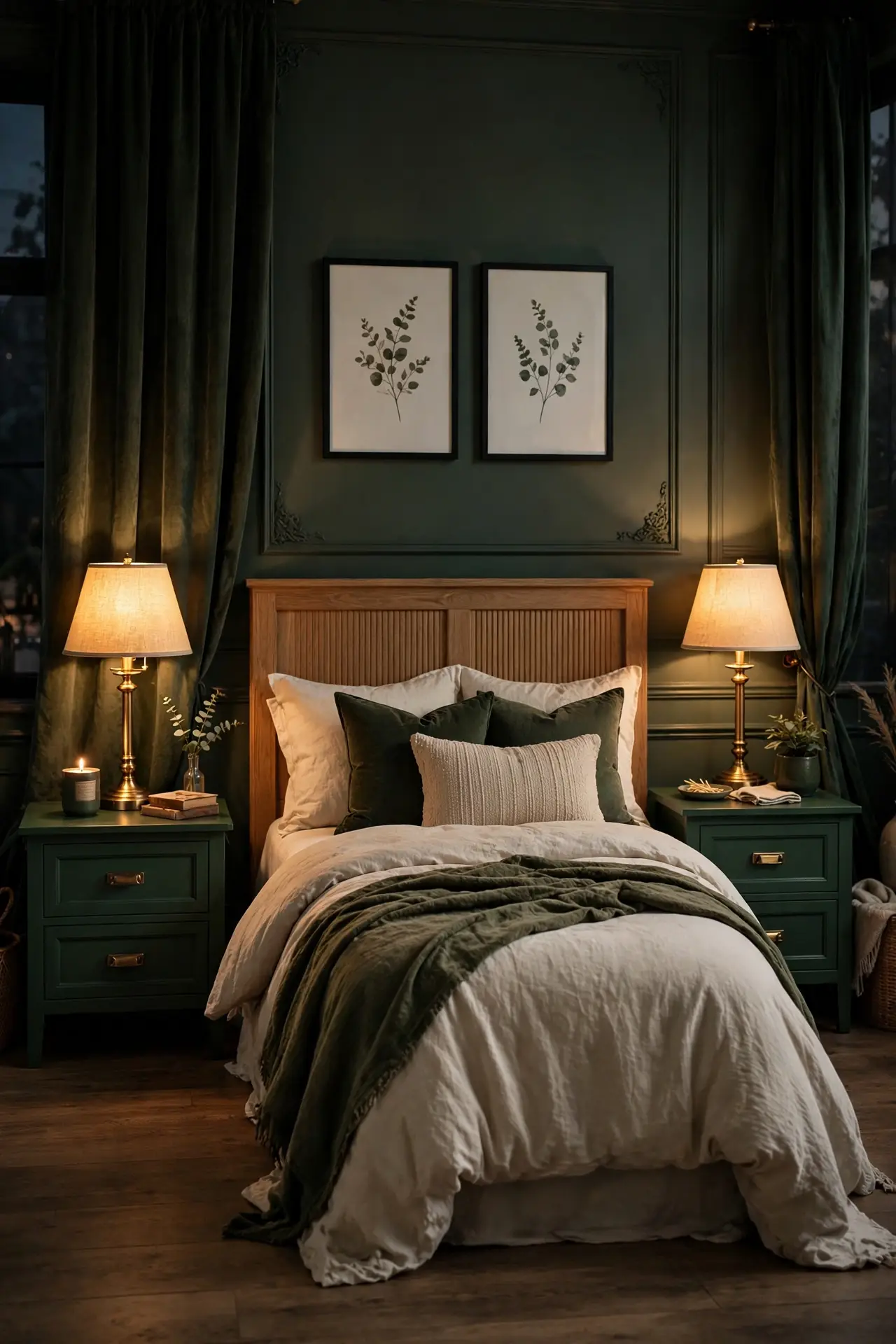 Hunter Nightstands for dark green bedroom decor ideas
