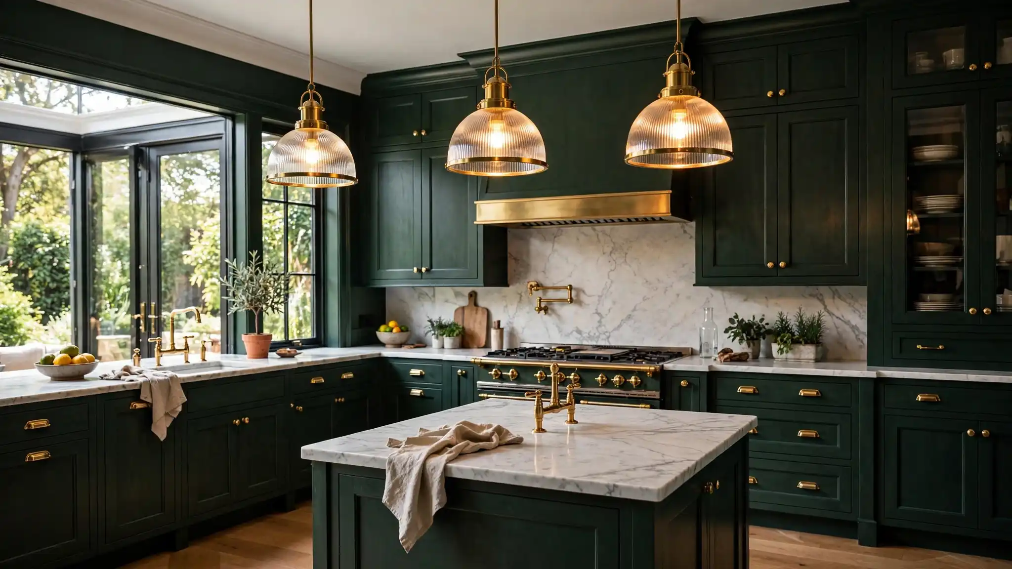dark green kitchen hardware lighting