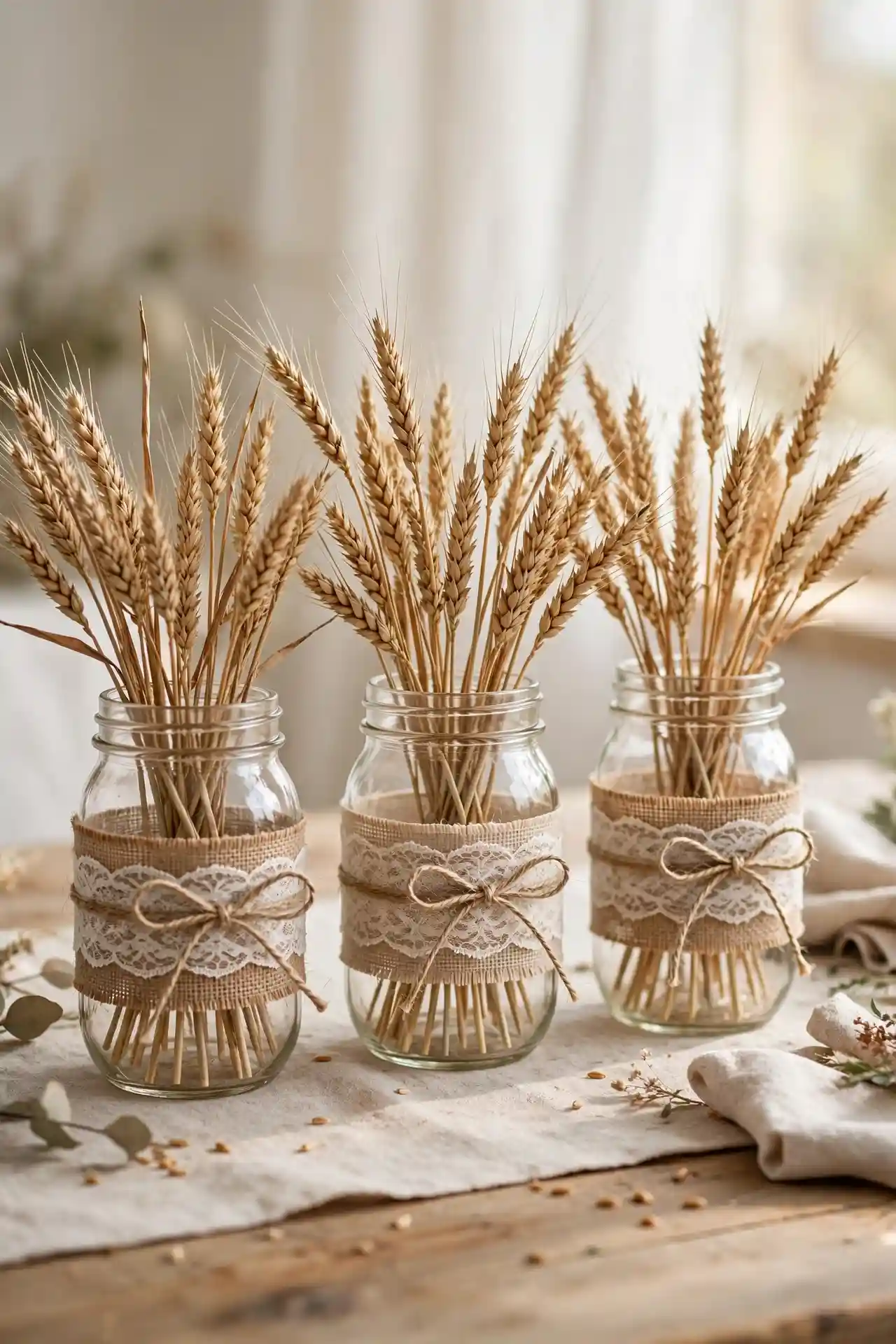 Burlap and Lace Jars