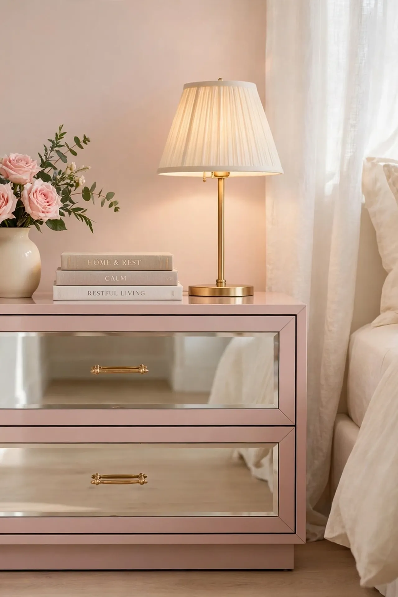 Pink Mirrored Nightstand