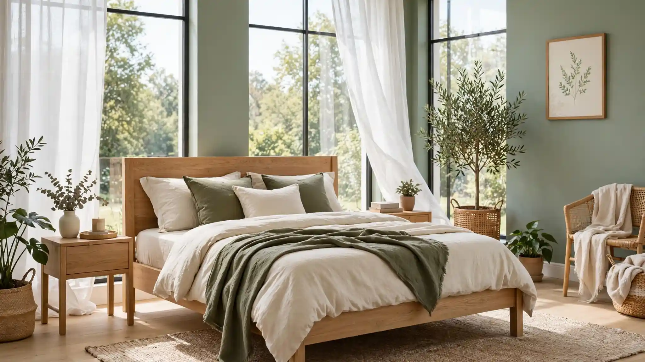 earthy green bedroom decorating ideas