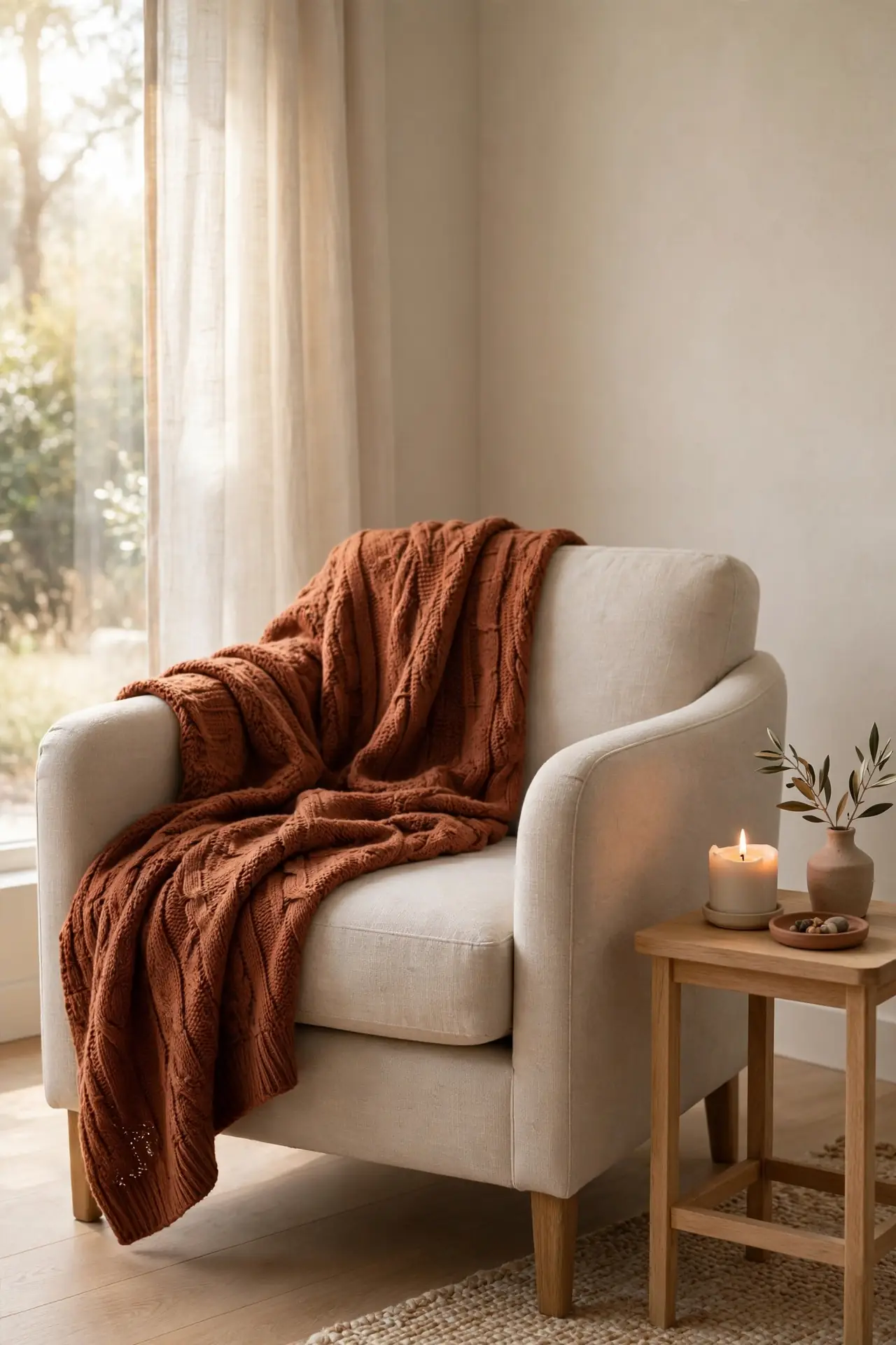 Rust Throw Blanket - earthy living room color palette ideas