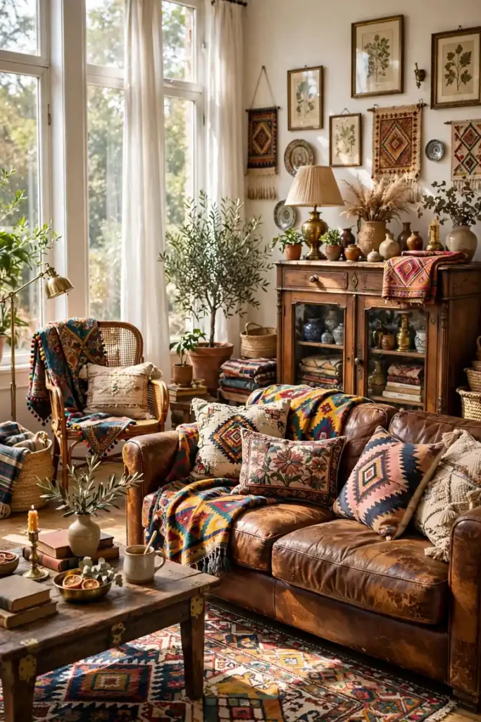 Charming eclectic living room decor with vintage furniture