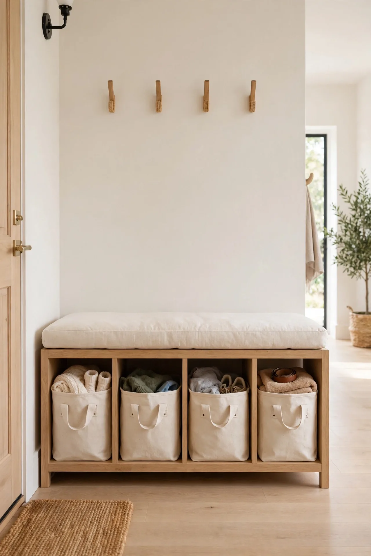 Linen Bin Bench for entryway bench decor ideas with storage