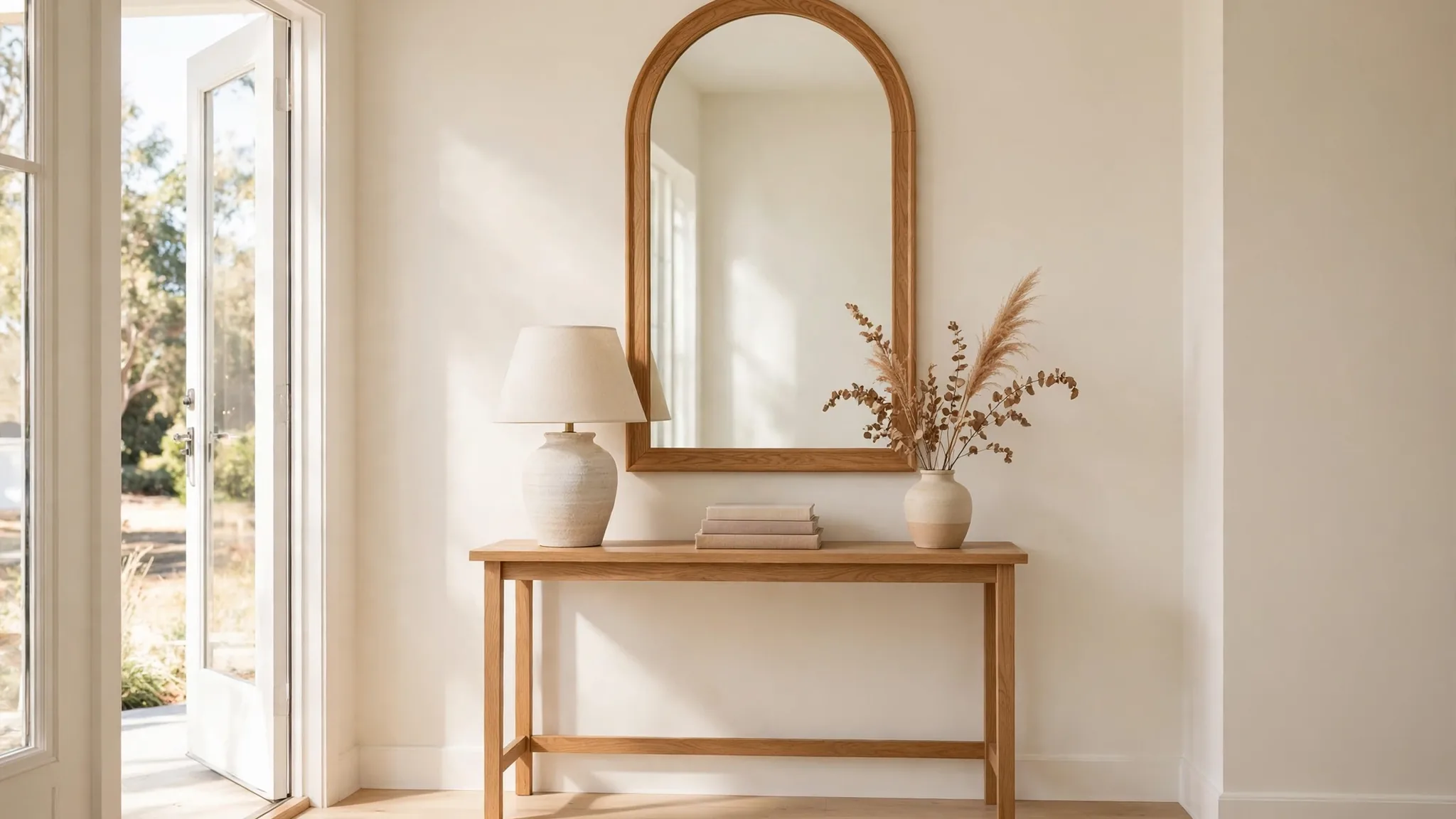 entryway mirror and console table decor
