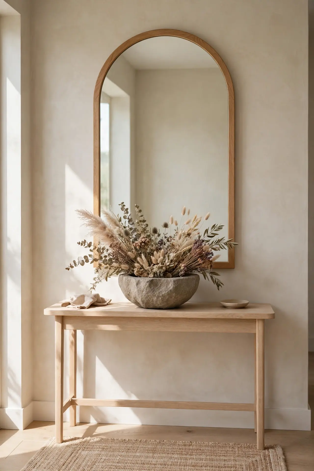 Stone Bowl Display for entryway mirror and console table decor