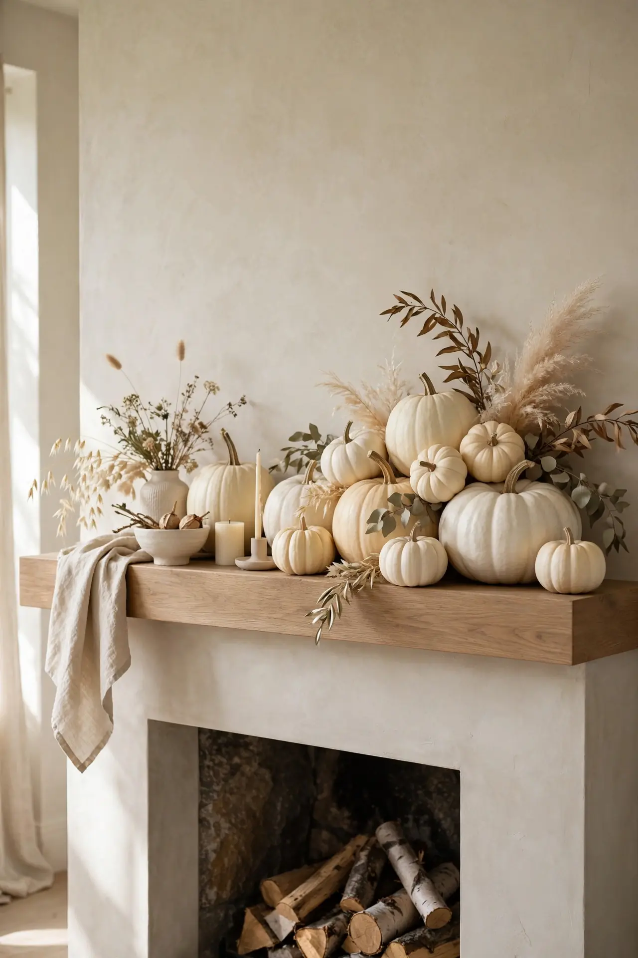 Cream Pumpkin Cluster for fall mantel decor ideas with neutral colors