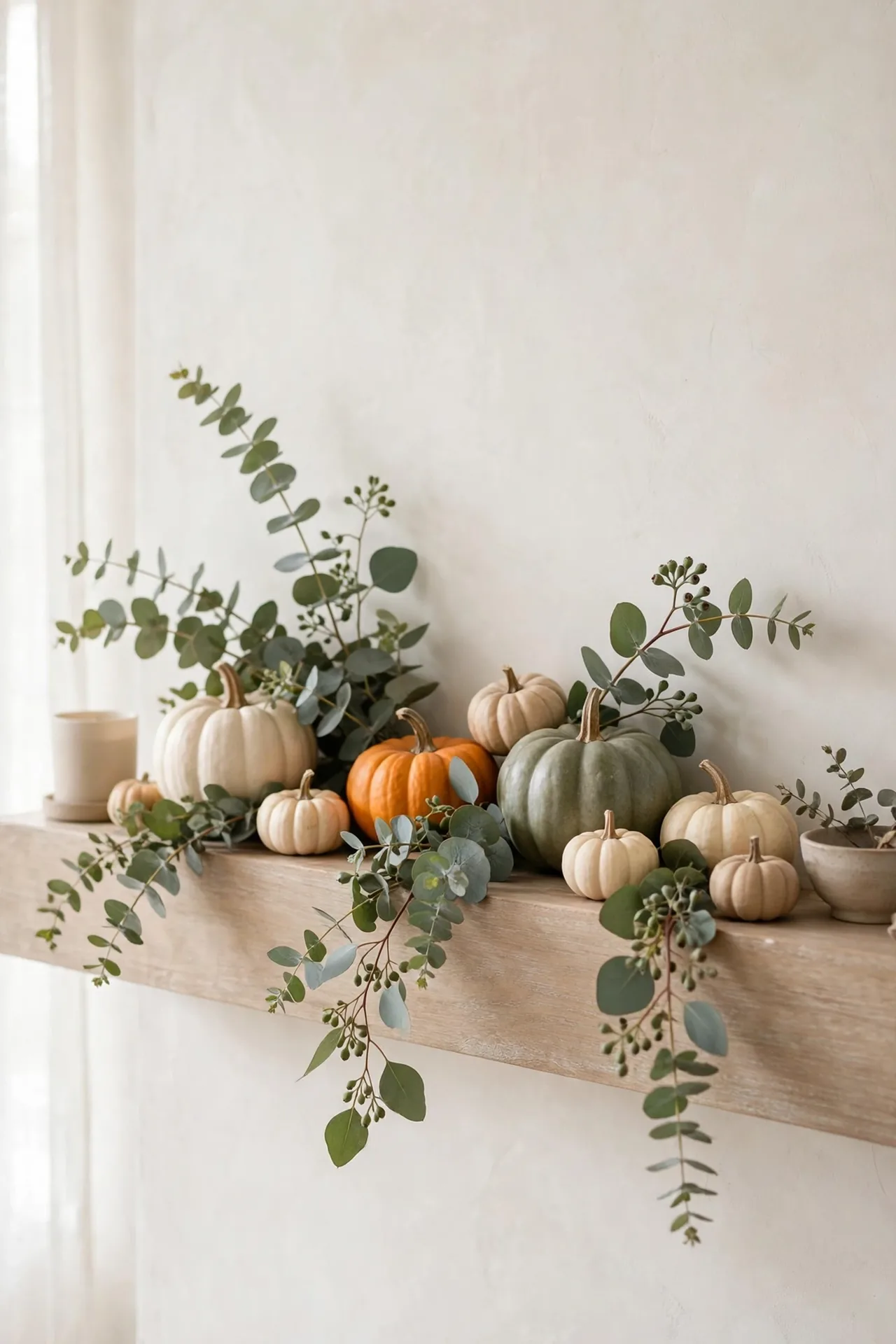 Eucalyptus Sprigs - Fall Mantel Decor Ideas With Neutral Colors