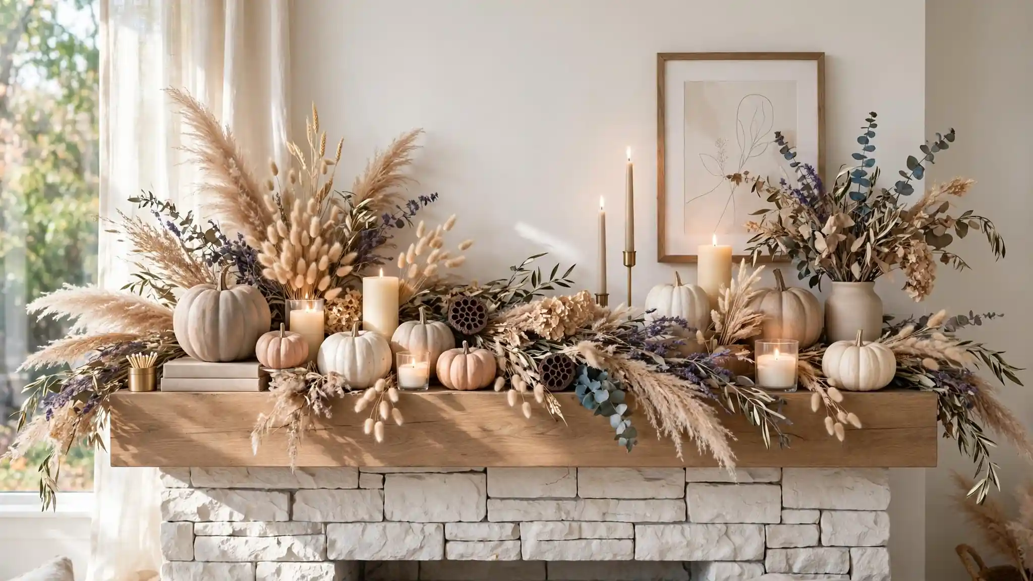 fall mantel decor ideas with neutral colors