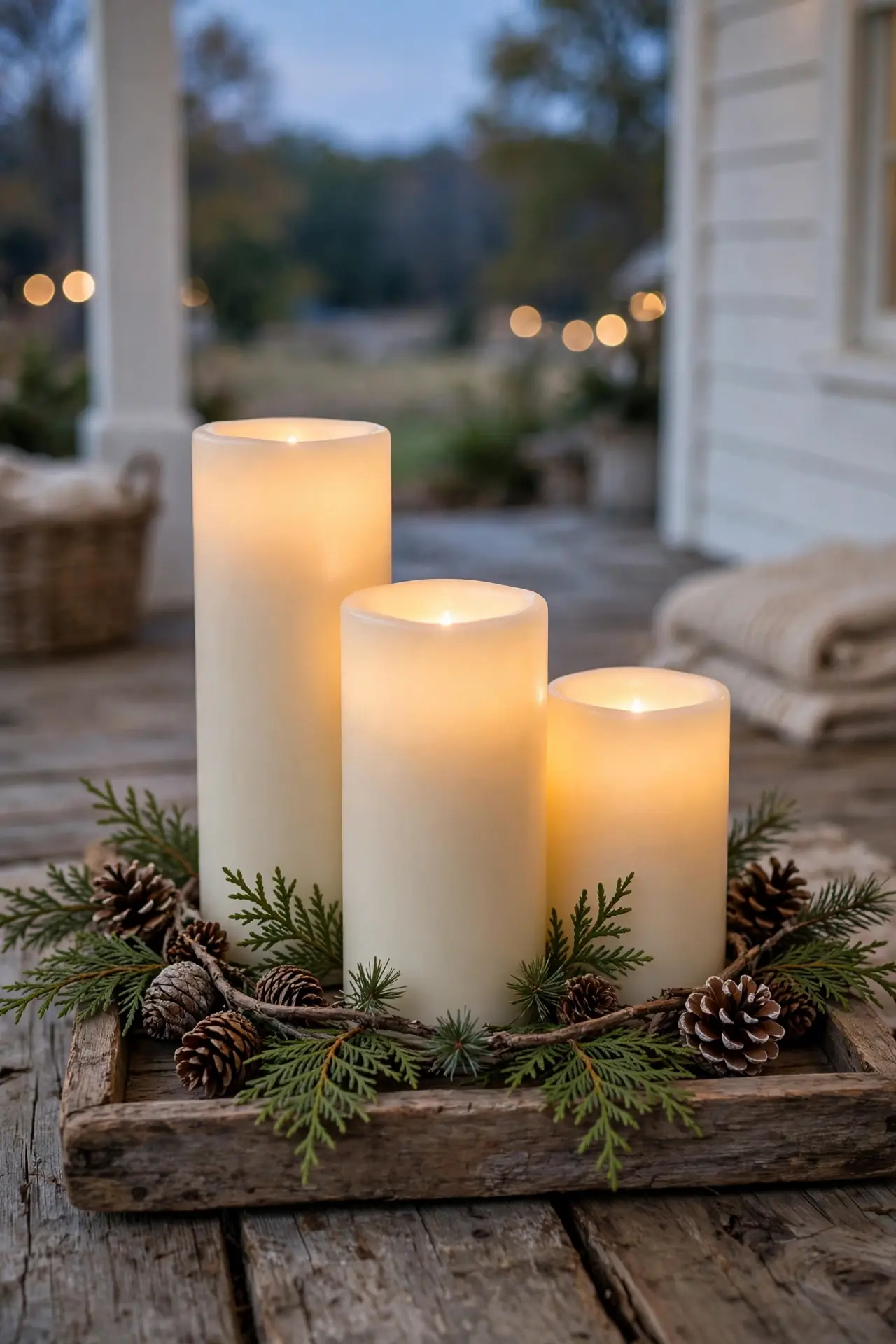 Flocked Pillar Candles