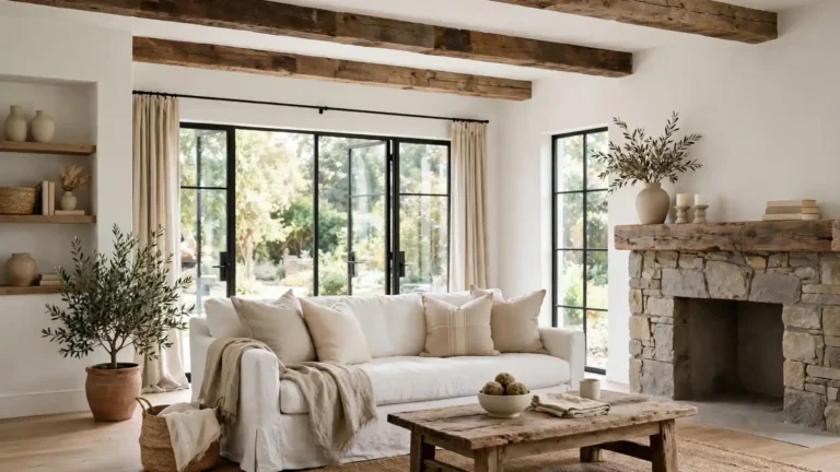 farmhouse living room decor with neutral colors