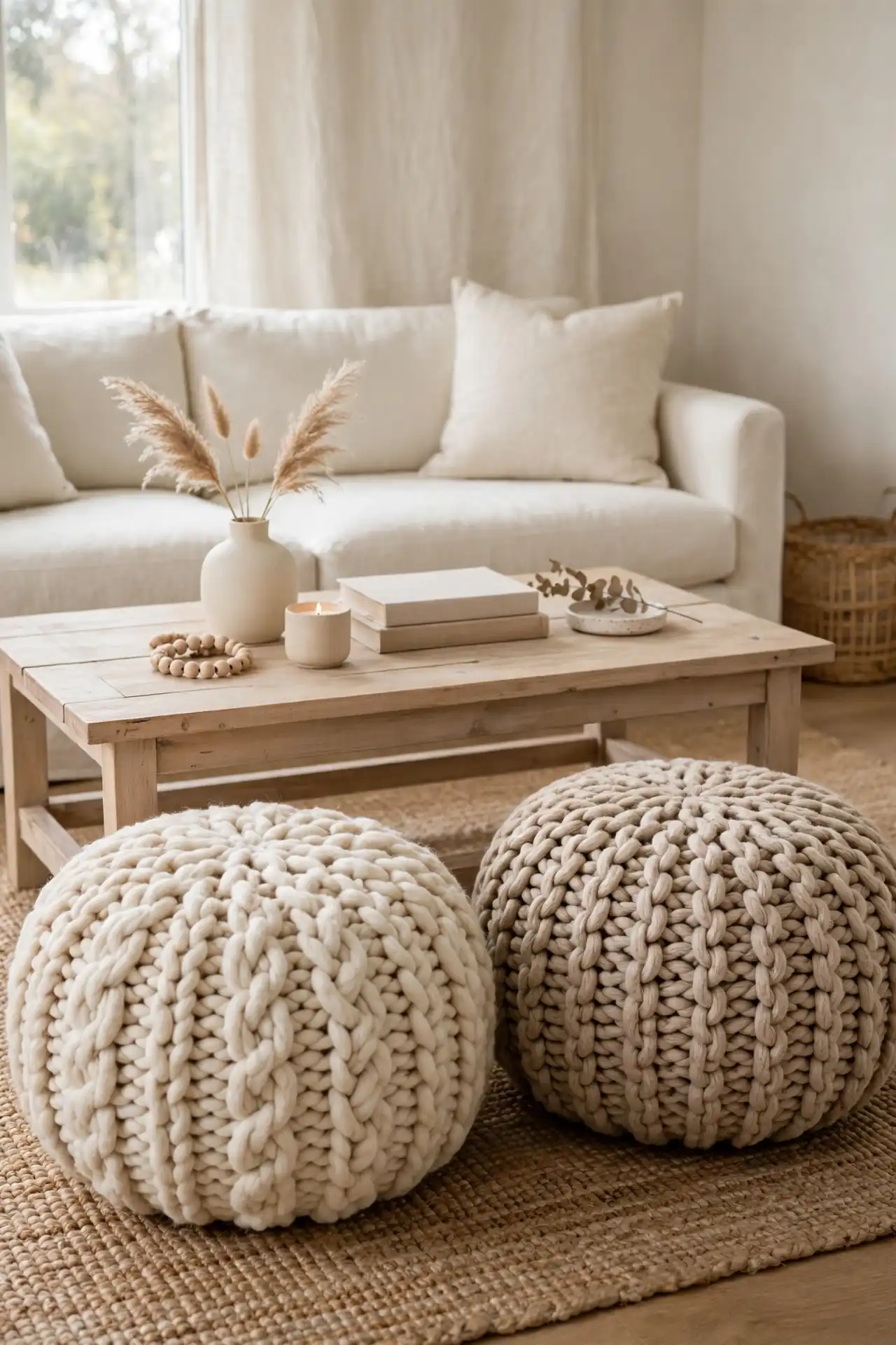 Wool Knit Poufs