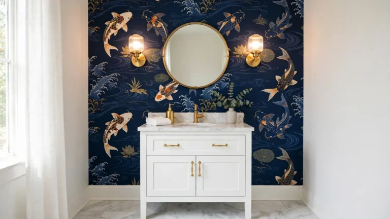 fish wallpaper for powder rooms