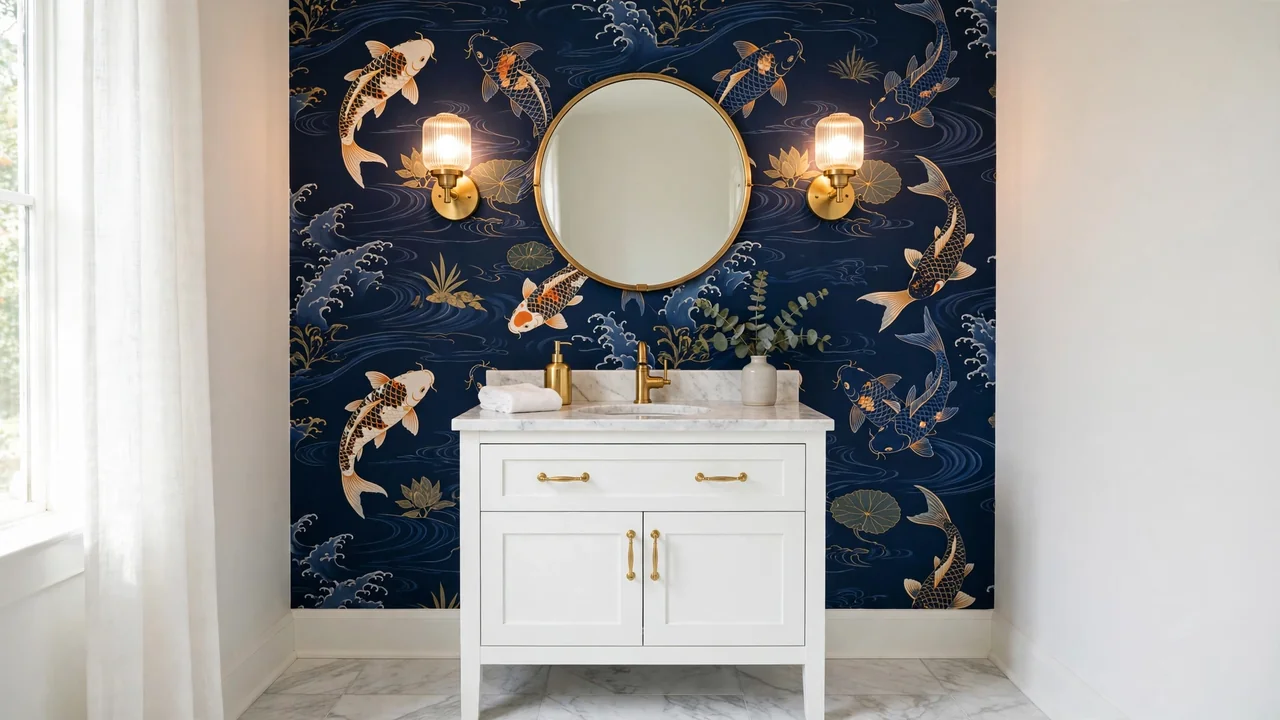 fish wallpaper for powder rooms