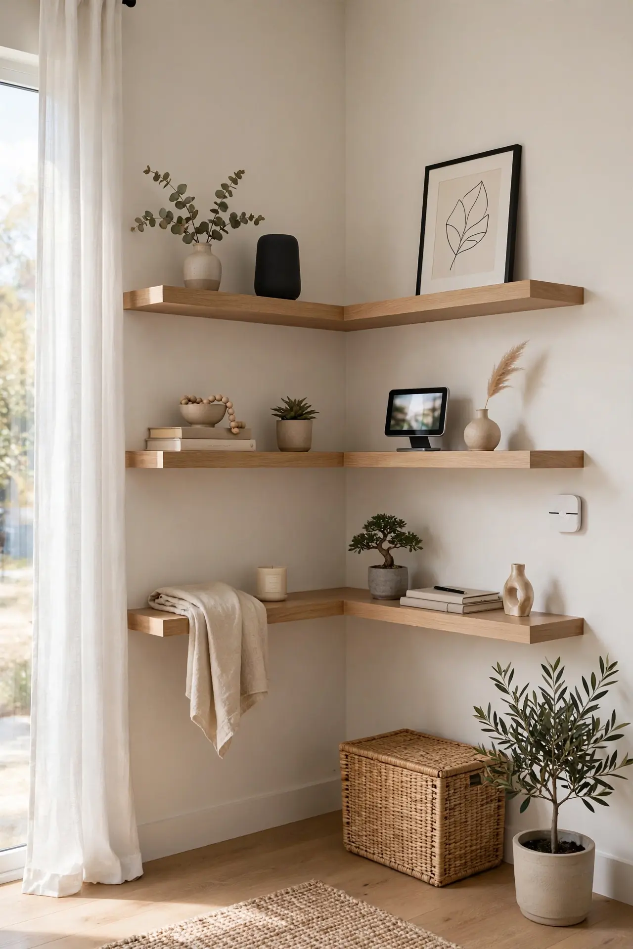 Corner Shelf Solution - Floating Shelf Decor Ideas for Living Room