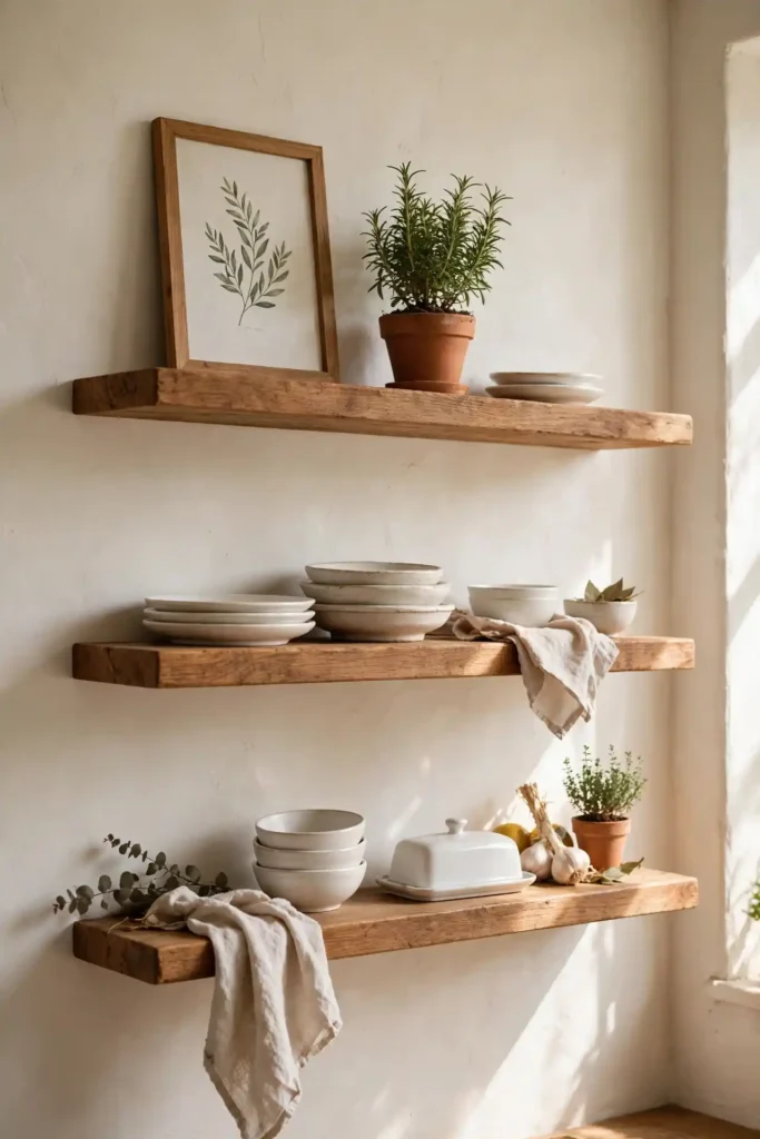 Charming floating shelves for kitchen
