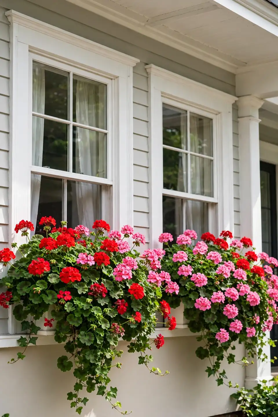 Colorful Geranium Boxes