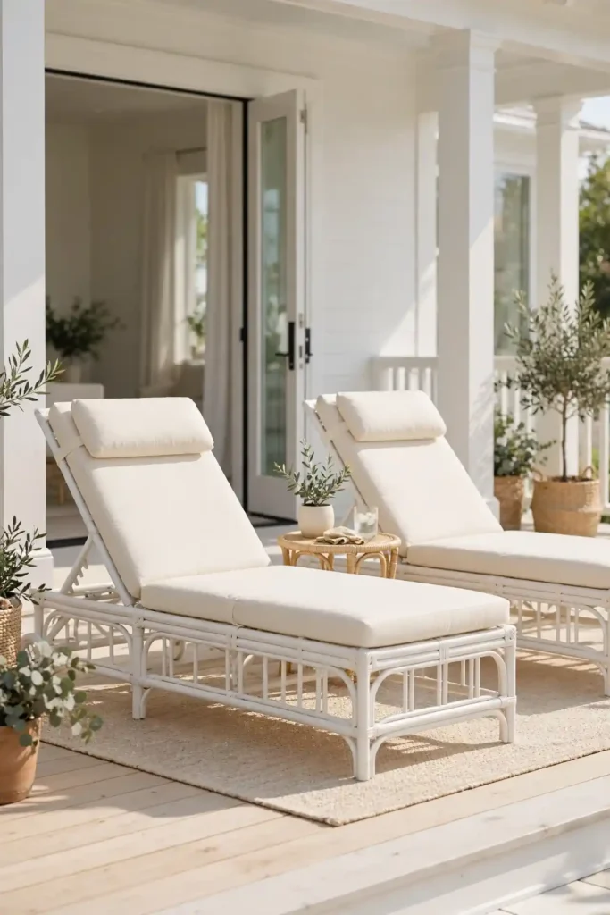 White Rattan Loungers