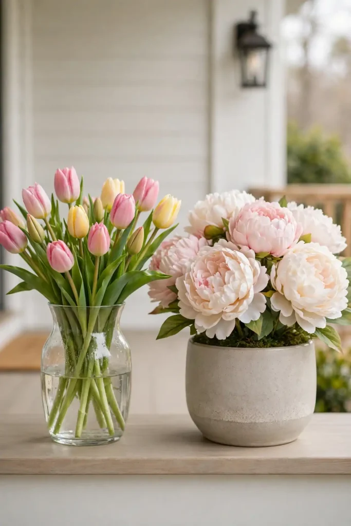 Charming front porch spring decor ideas with flowers