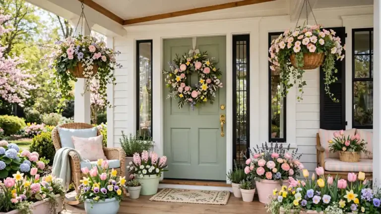 front porch spring decor ideas with flowers