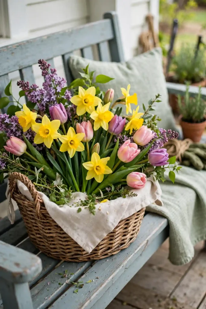 Fresh front porch spring decor ideas with flowers