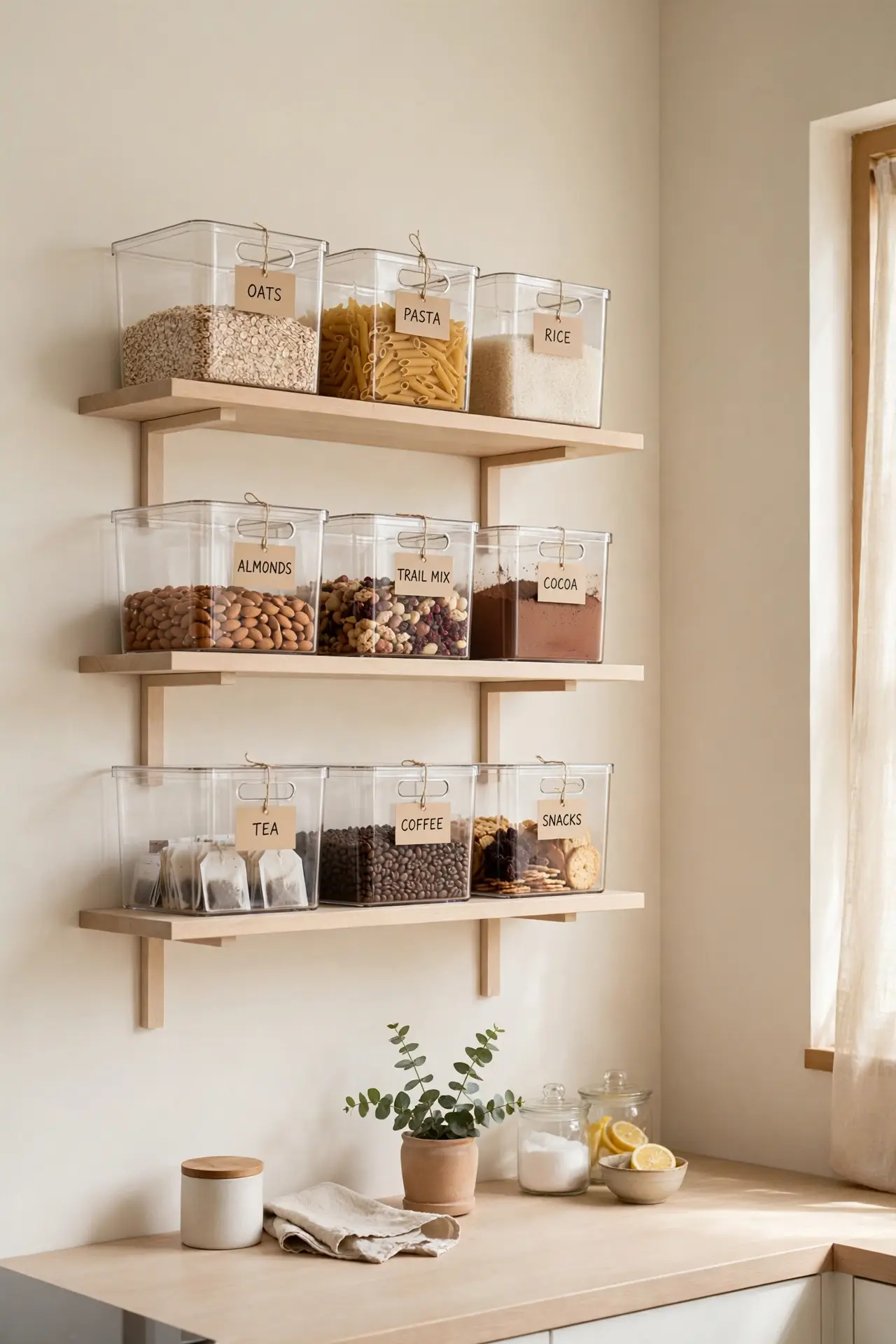 Clear Bin Labels for galley kitchen organization ideas for small spaces