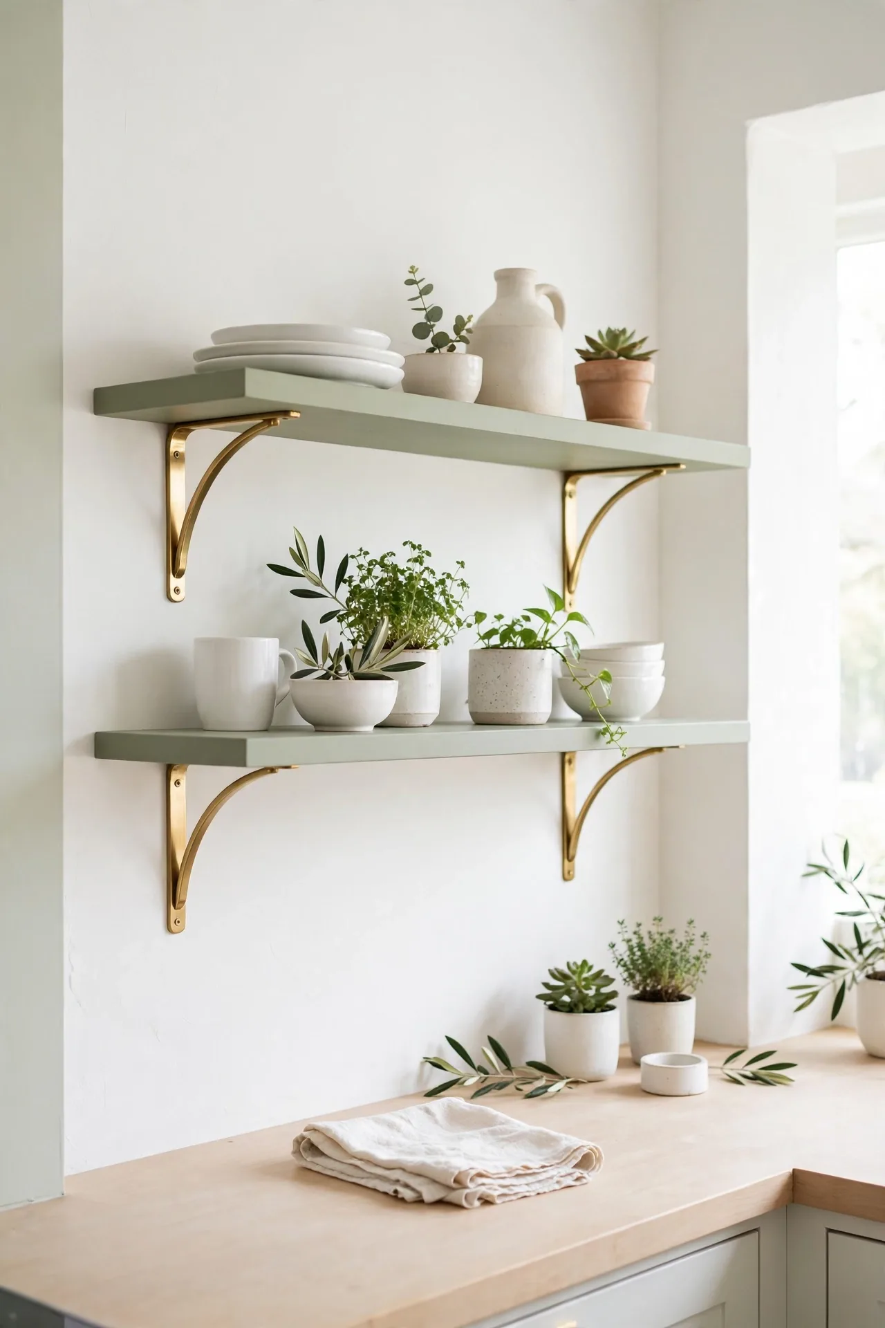 Soft Green Open Shelving