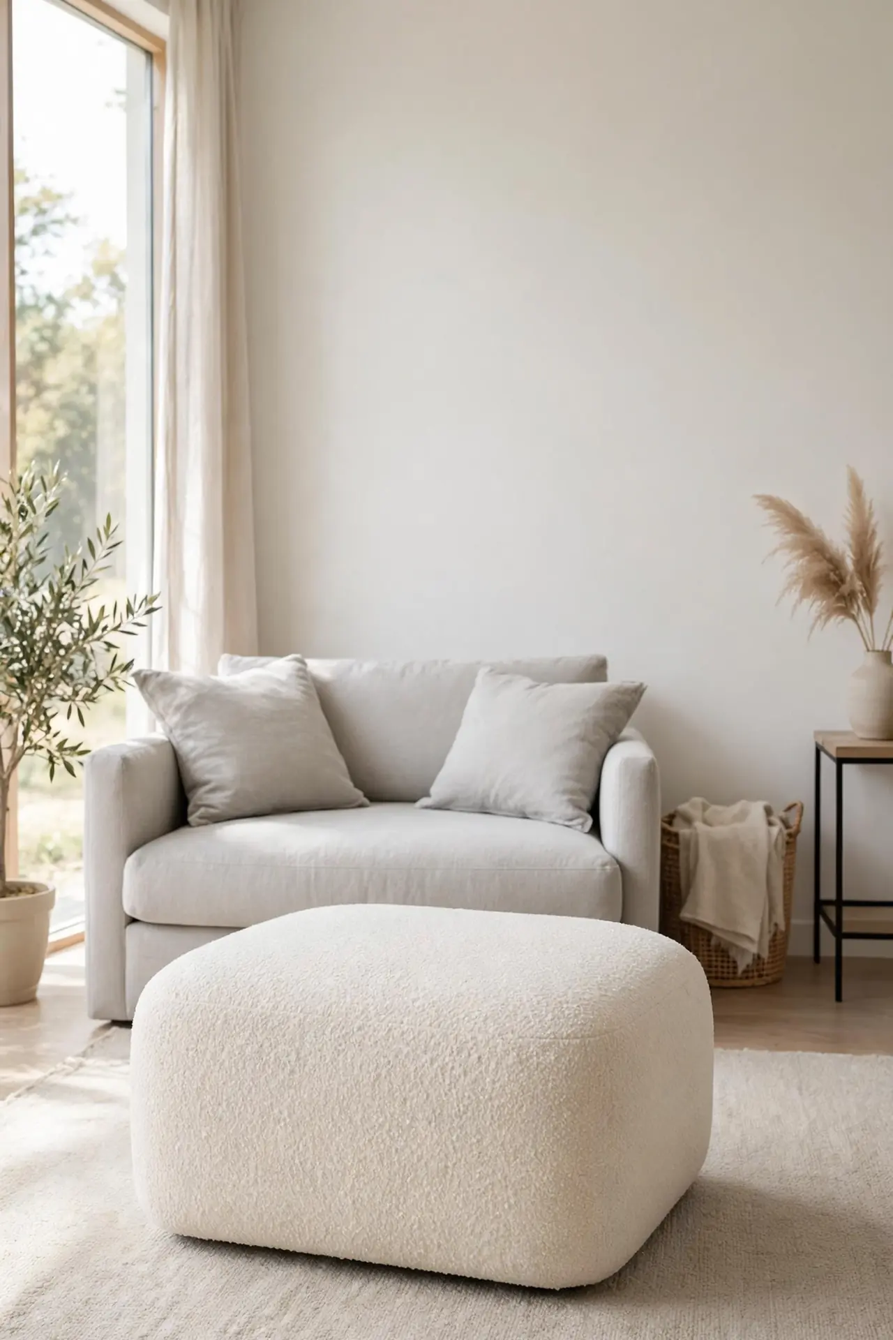 Cream Boucle Ottoman
