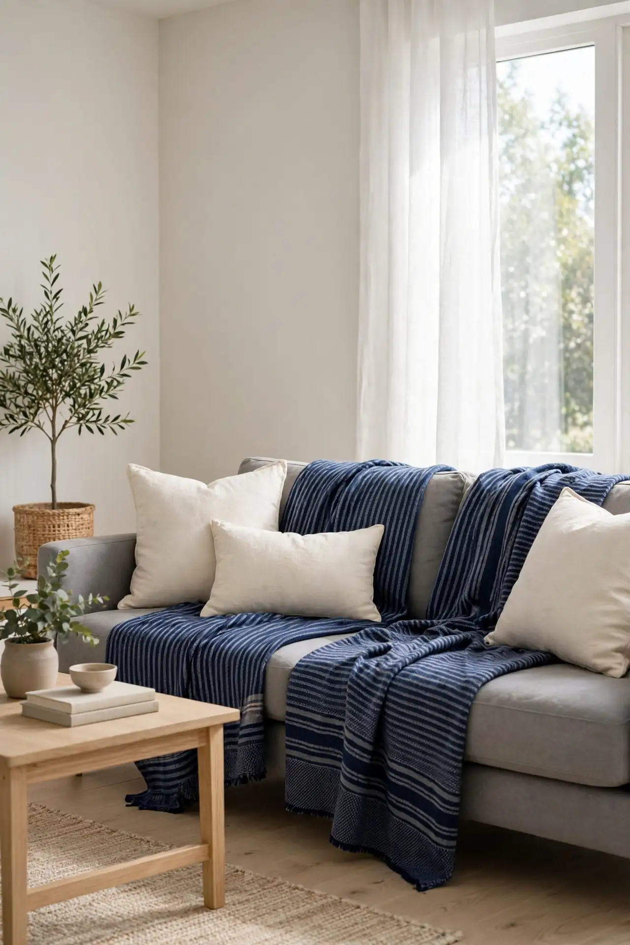 Navy Striped Throws