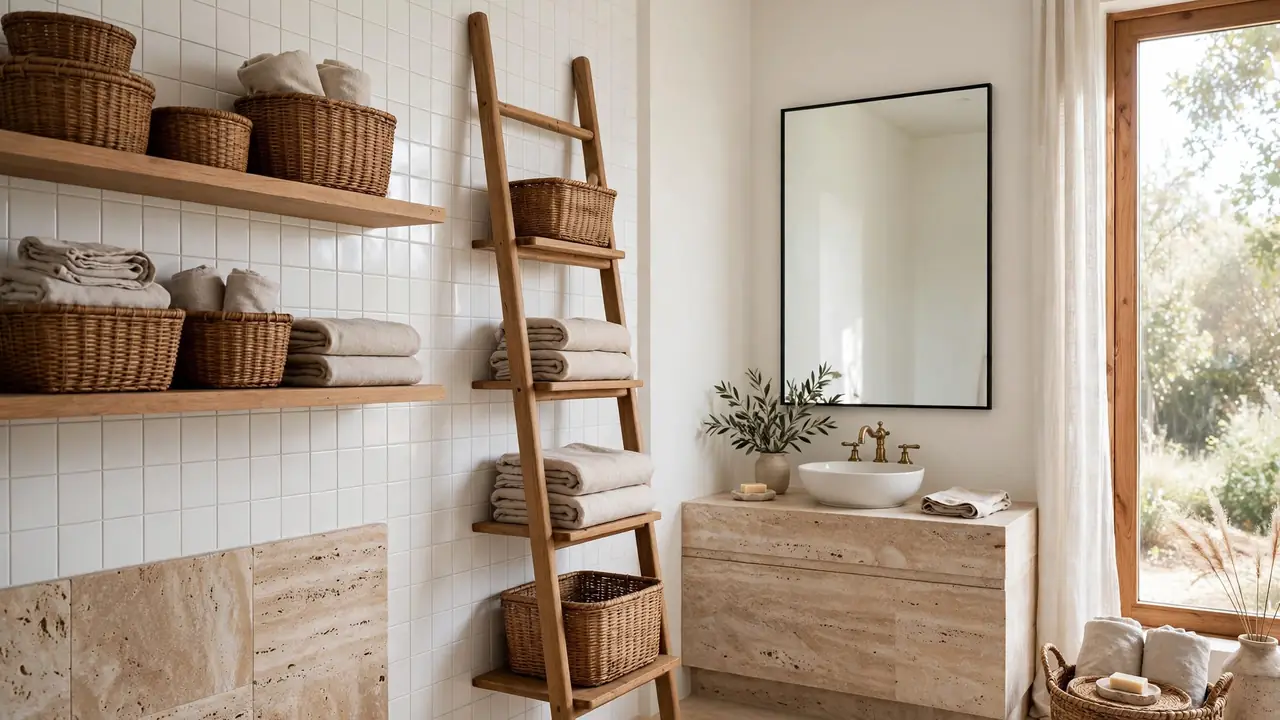 guest bathroom decor with natural textures