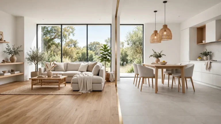 how to decorate a room with two different flooring types
