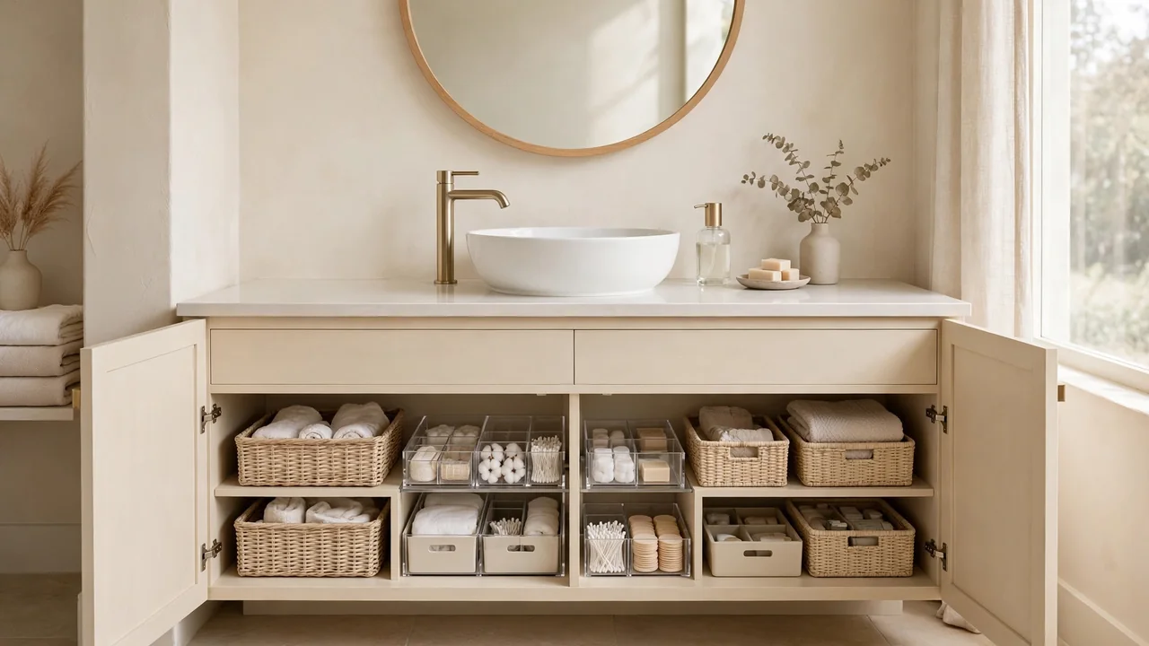 how to organize a bathroom vanity with no drawers