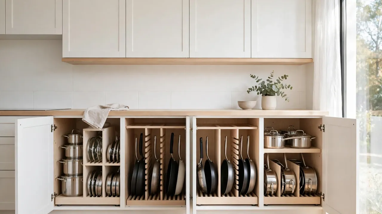 how to organize kitchen cabinets for pots and pans