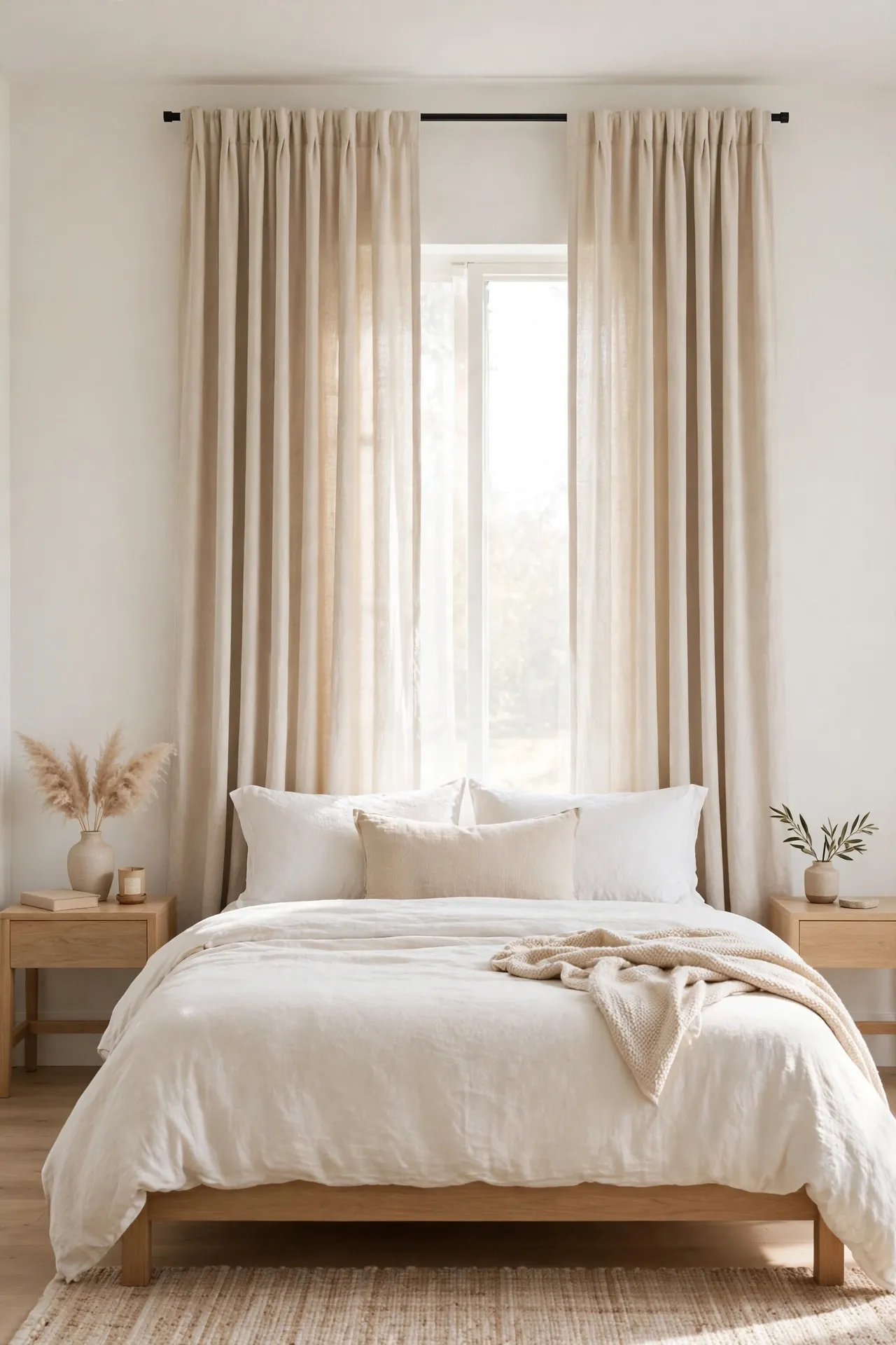 High Curtain Rods for low ceiling bedroom design ideas