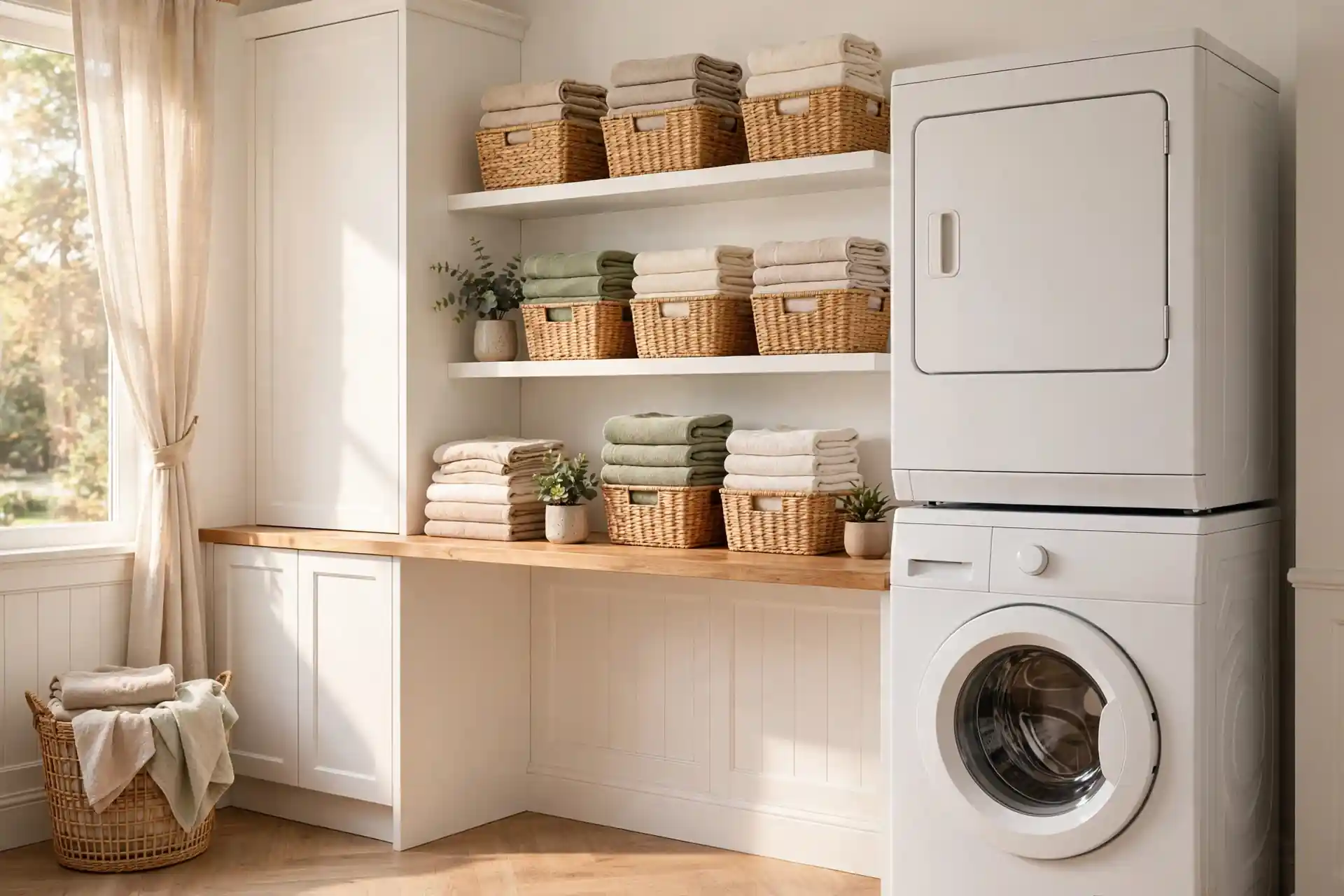 laundry room organization for stacked washer dryer