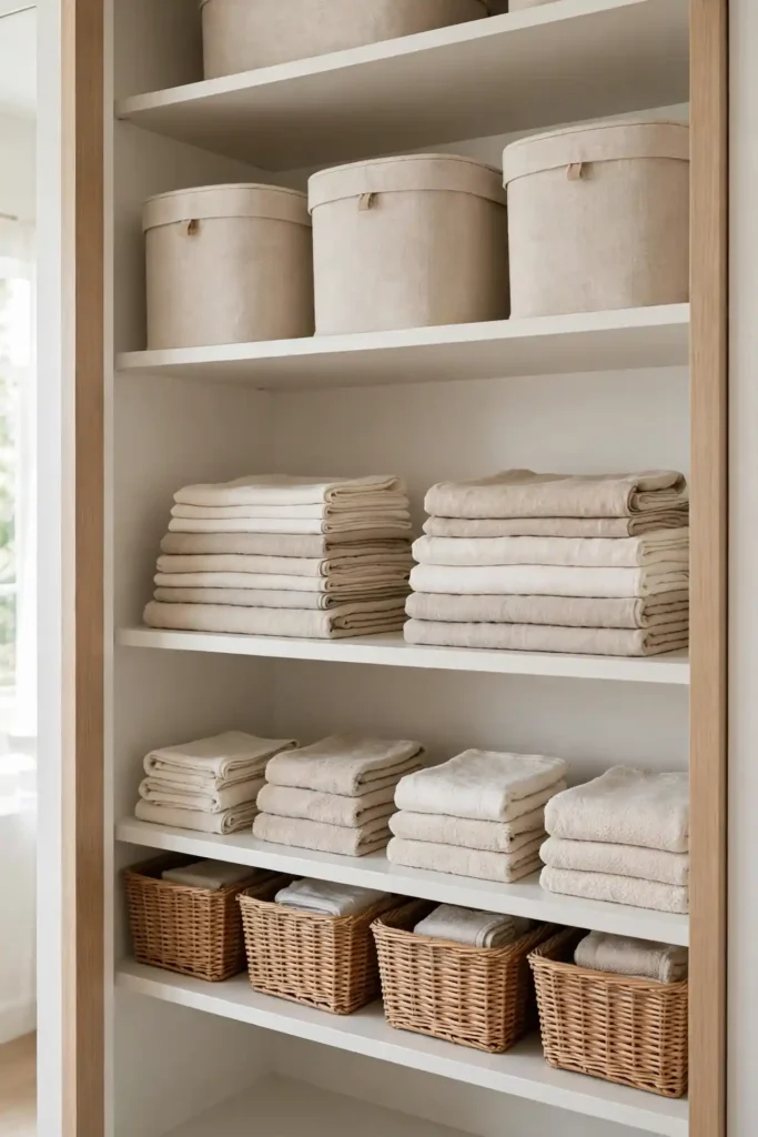 Charming linen closet organization