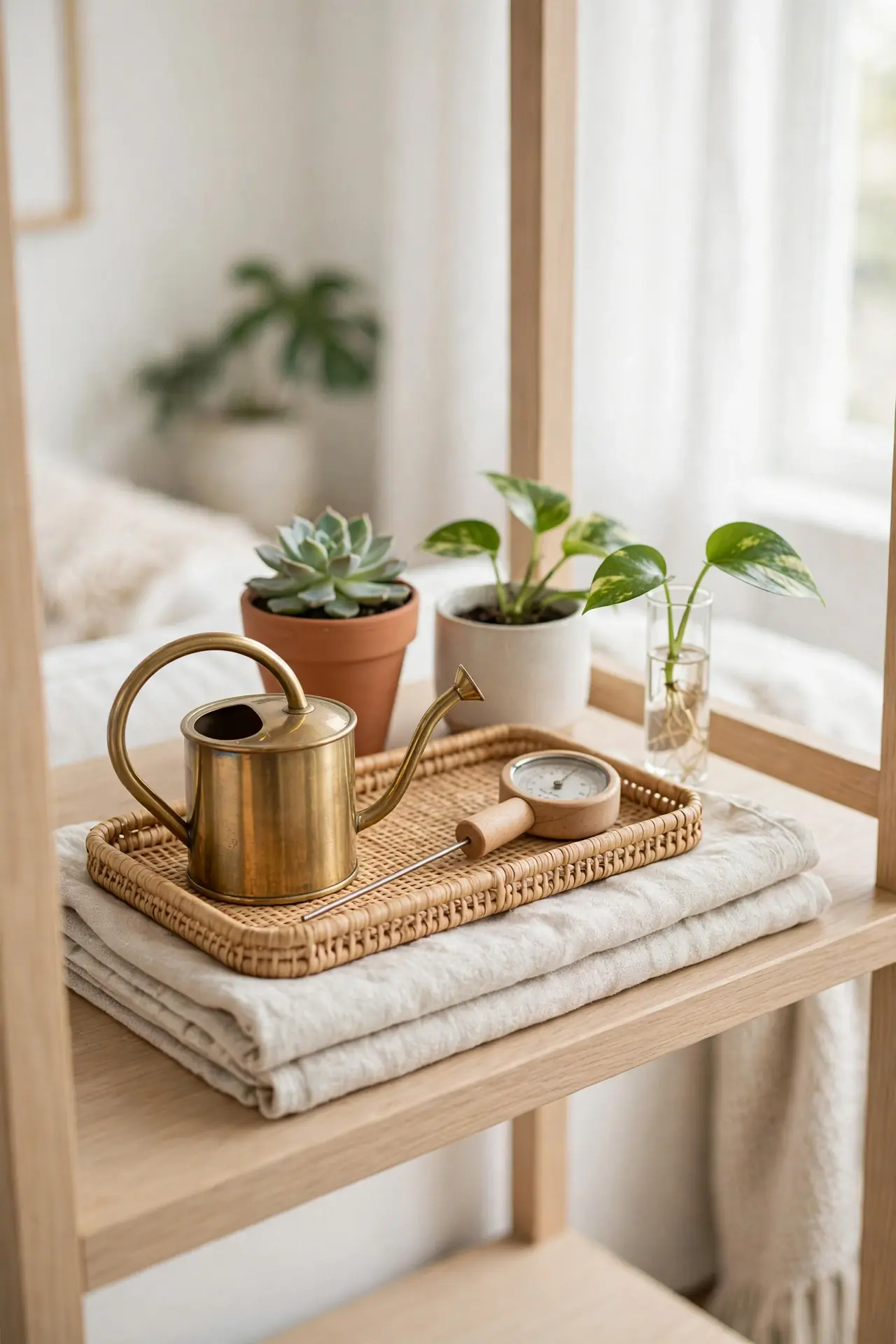 Bookshelf Watering Station for living room bookshelf decor with plants
