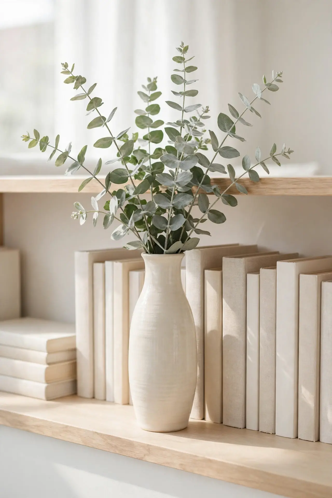 Eucalyptus sprig vases for living room bookshelf decor with plants