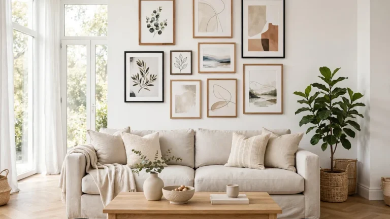 living room gallery wall above sofa