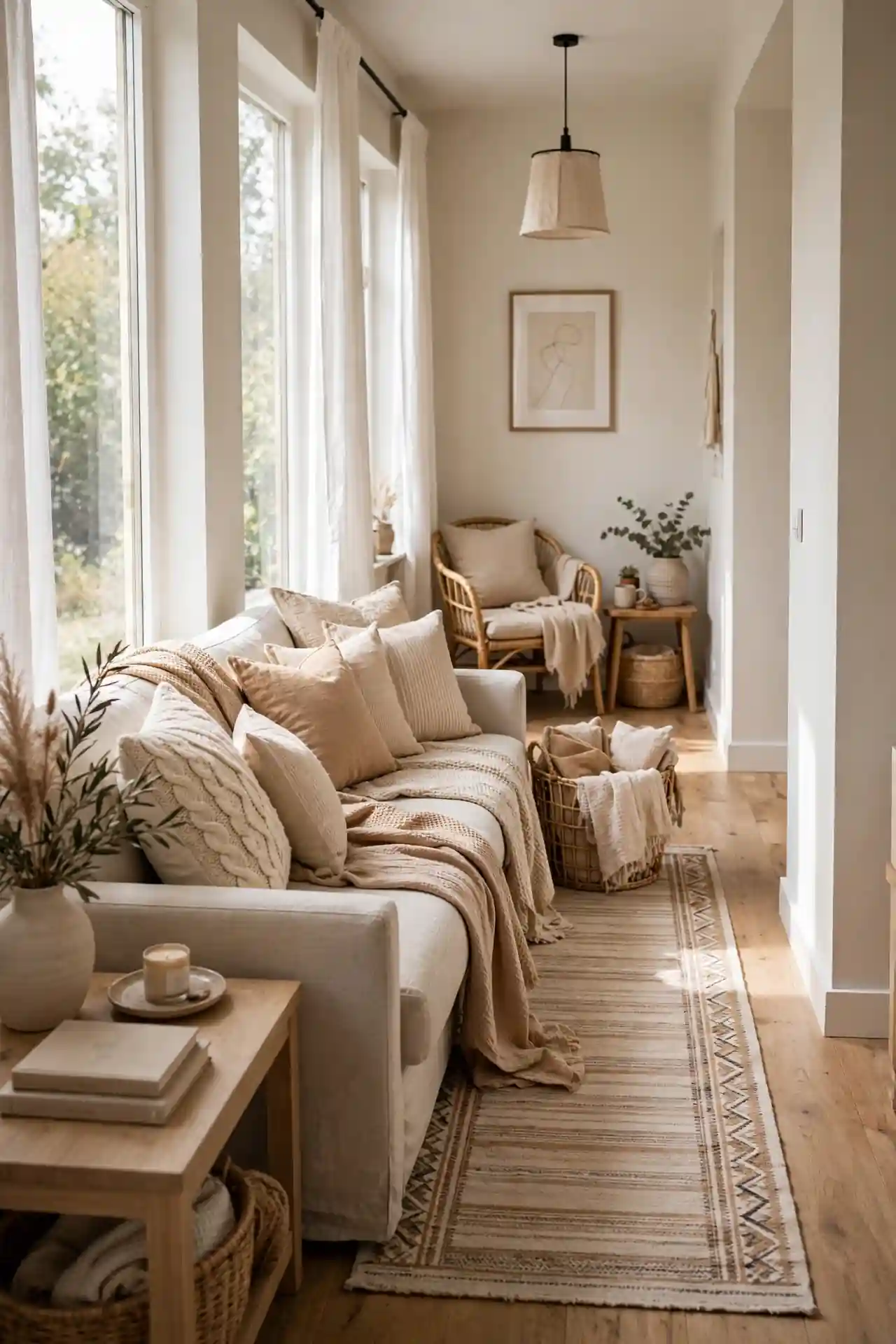Rug Runner Anchor for long narrow living room layout ideas